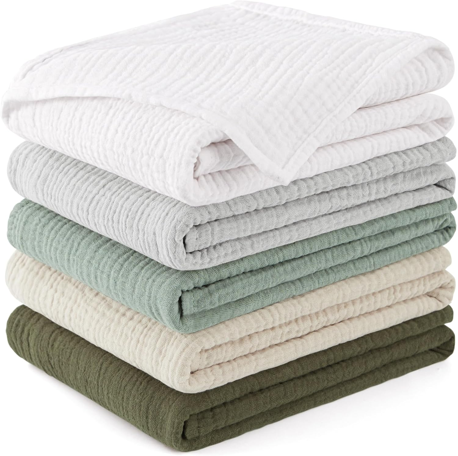 Susurration Muslin Cloths Baby Burp Cloths, Pack of 100% Cotton Burp Cloths Baby (5, (Green), 60X60)