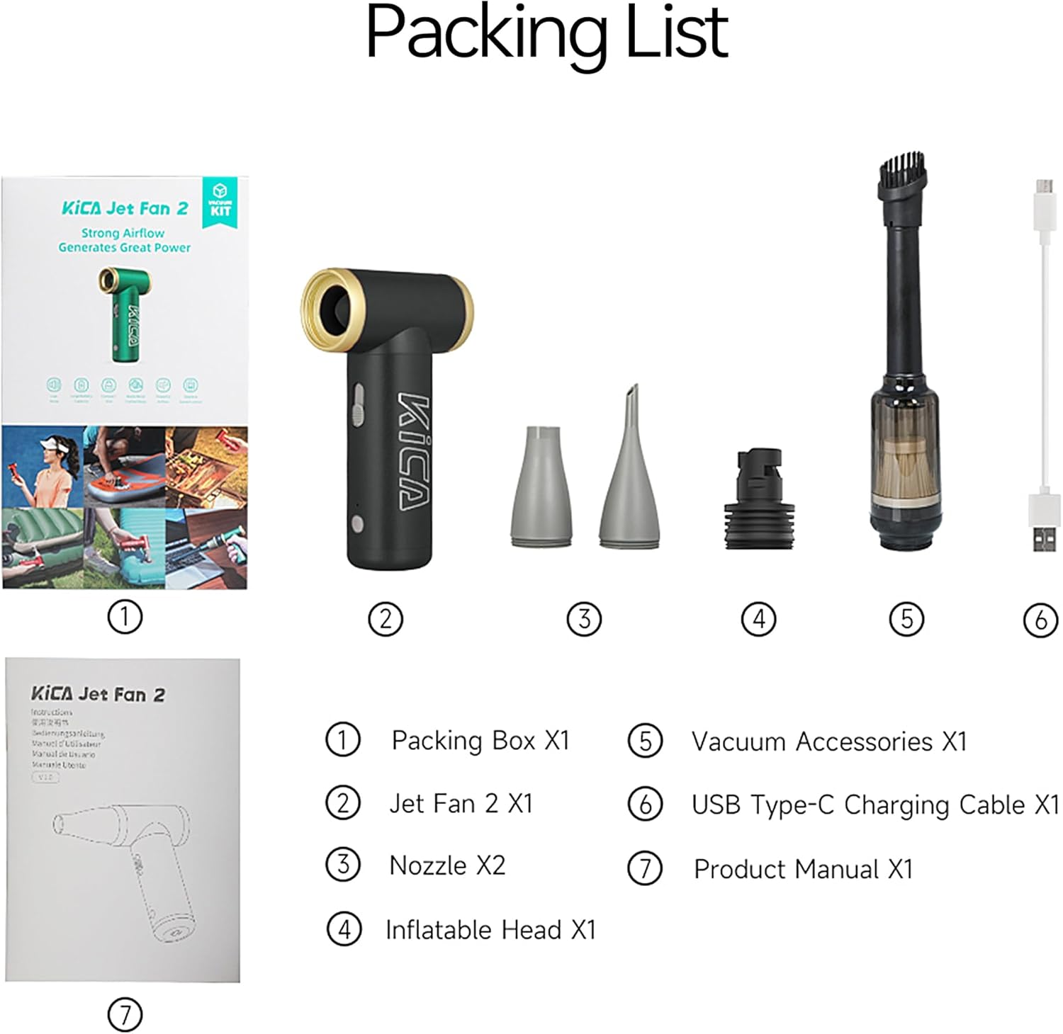 [Combo] Kica Jetfan 2.0 Electric Air Duster+Vacuum Accessory for Computer/Keyboard/House Cleaning/Camera Lens/Camping/Bbq/Car/Barbershop,100000Rpm,Two Nozzle/Long Battery,Air Can Substitute Tool-Black image number 4