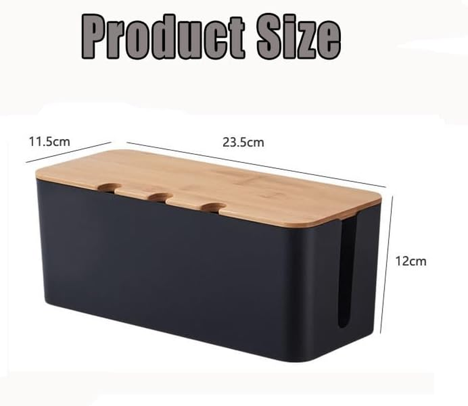 WADY Cable Management Box, Bamboo Cover Cable Management Box, Wires Keeper Holder, Cord Organizer for Desk TV Computer USB Hub System to Cover and Hide & Power Strips & Cords (Black, Small) image number 6