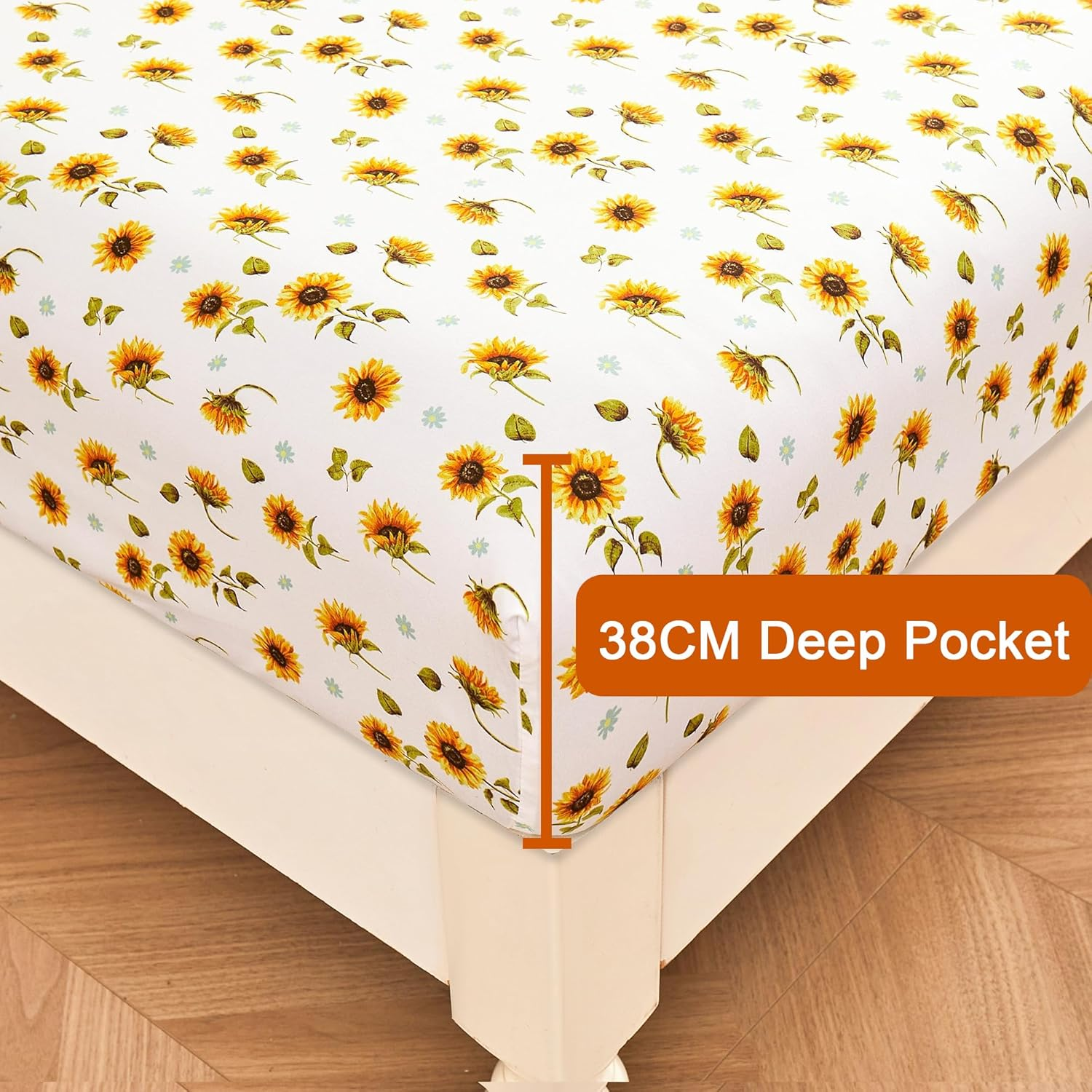 Weaveinbay Double Sheet Set, 38Cm Deep Pocket Ultra-Soft Microfiber Double Bed Sheets, Breathable & Cooling 4 Piece Sheet Set, Yellow Flower image number 4