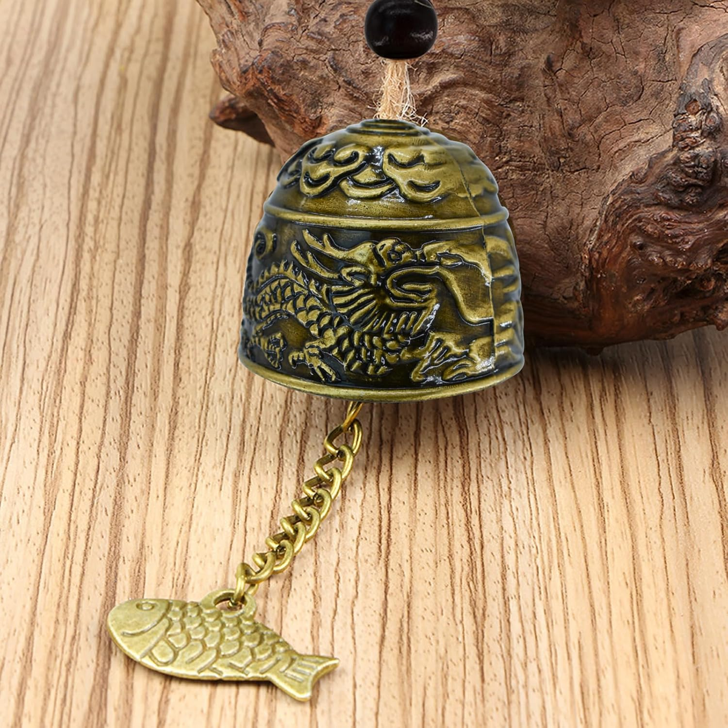 Mrmrkura 4 Pcs Vintage Dragon Fengshui Bell, Brass Bless Wind Chimes for outside Hanging Bell for Good Luck Home Garden Patio Indoor Outdoor Decor image number 4