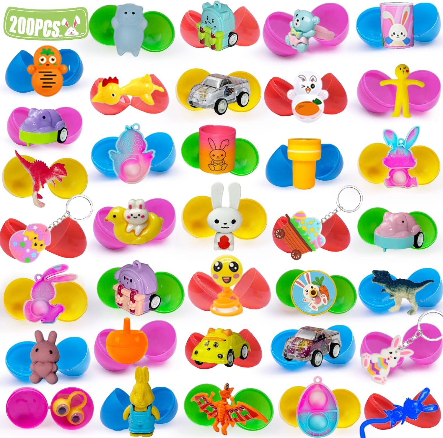 SQZUWIT 100PCS Prefilled Easter Eggs Filled with Toys plus Sticker inside for Kids Boys Girls Easter Hunt Basket Stuffers Fillers Party Favors Classroom Prize Supplies image number 2