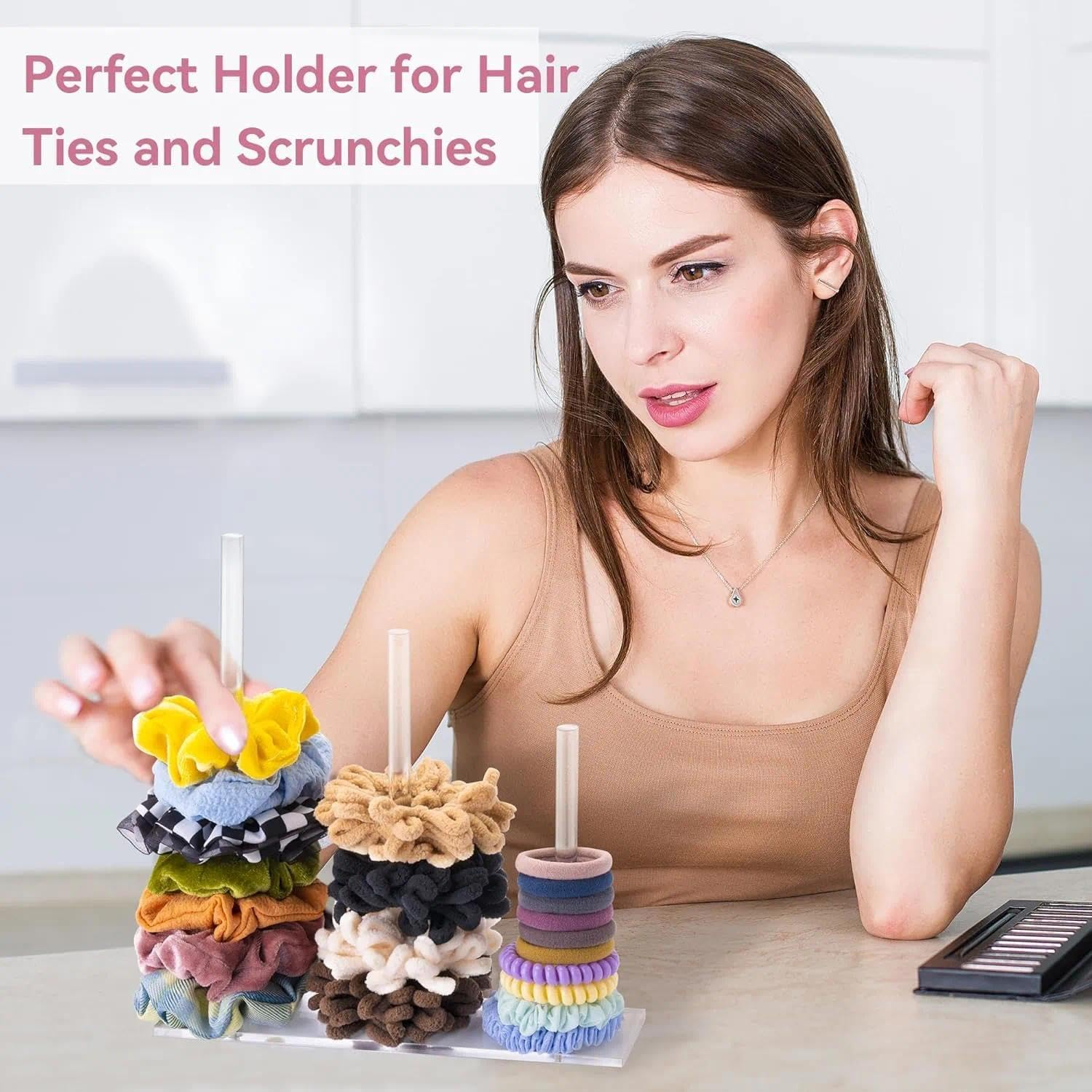 3-Tiers Acrylic Scrunchie Holder Stand, Clear Hair Tie Organizer for Women, Teen Girls - Hair Accessories Organiser for Scrunchies, Compatible with All Hair Ties - Ideal Gifts for Teens - Damaill image number 5