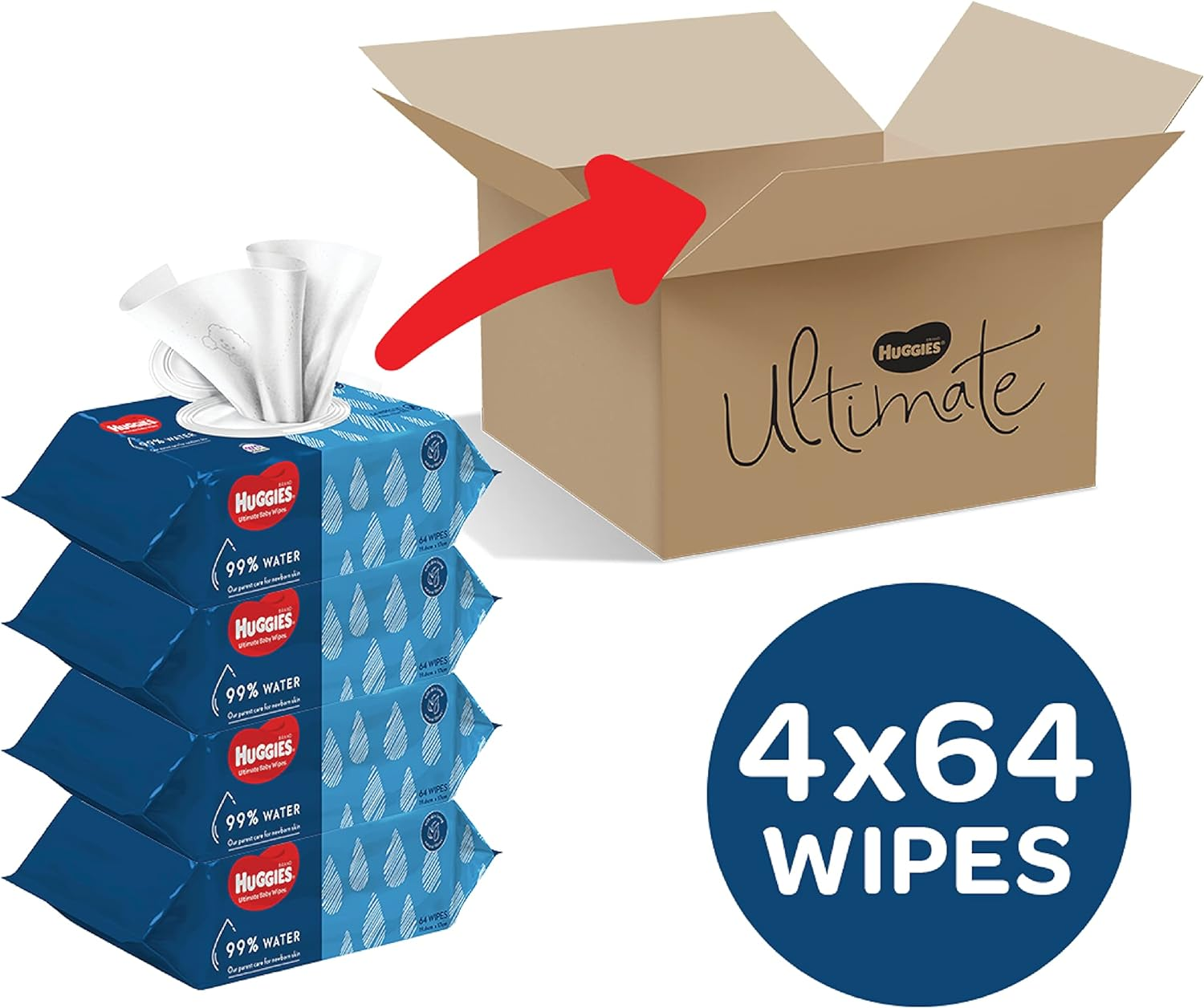 HUGGIES Ultimate over 99 Percent Water Baby Wipes 256 Wipes 4X64Pk image number 1