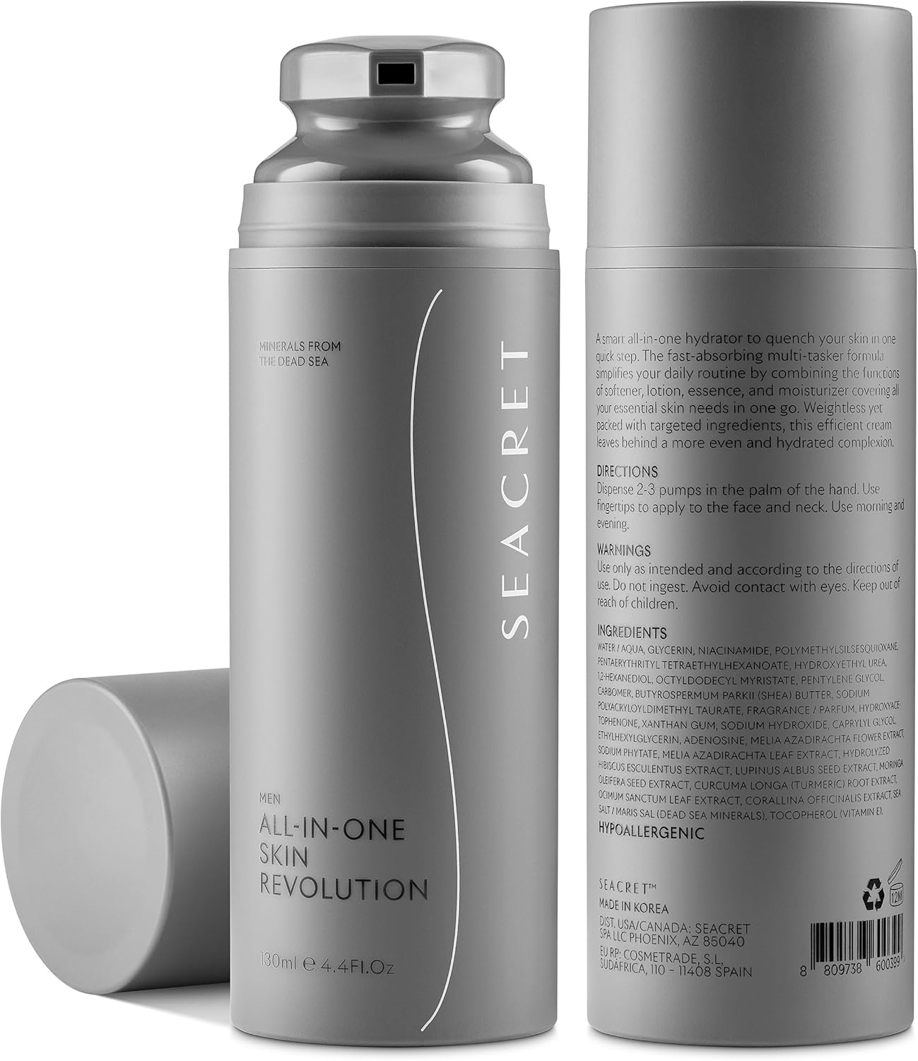 SEACRET Men'S All-In-One Face Cream, 7-In-1 Day & Night Moisturizer, Non-Greasy, Anti-Aging Formula with Dead Sea Minerals to Hydrate Skin and Help Reduce Wrinkles, Dark Spots & Puffiness. 4.4 Fl.Oz. image number 3