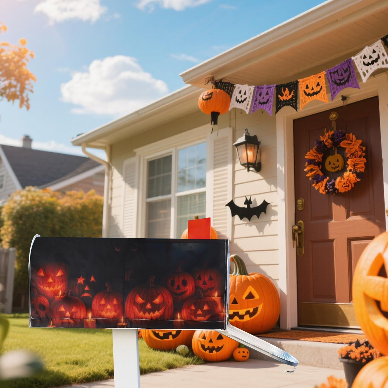 Halloween Magnetic Mailbox Cover, 20.9X18 Inch Black Cat Pumpkin Mailbox Cover Spooky Fall Post Box Wraps for Outdoor Garden Yard Decoration (Black Cat) image number 1