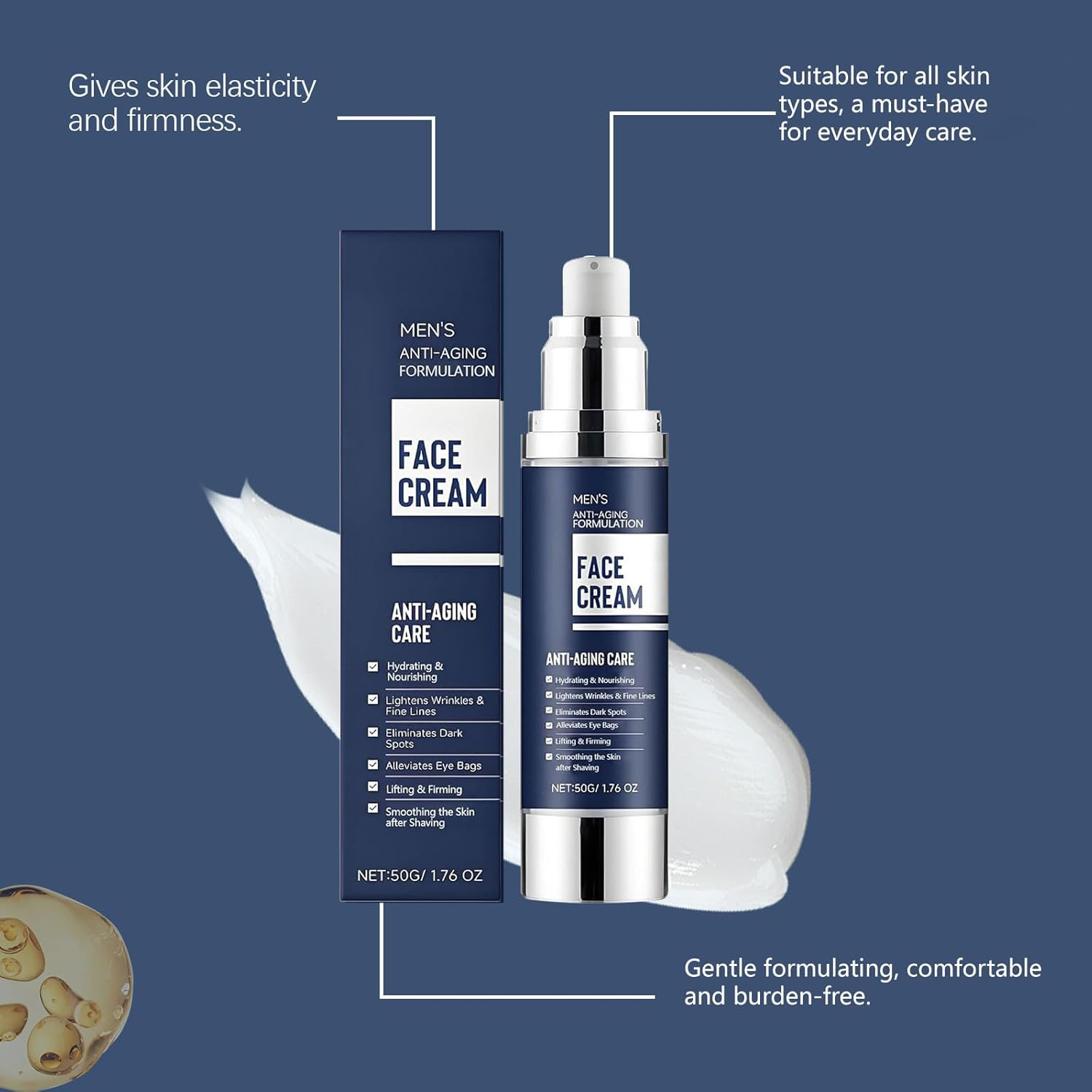 6 in 1Mens Face Moisturizer, Anti-Aging and Firmer Face Cream, Dull Spots Remover, Hydrating & Nourishing, Reduces Wrinkles, Fine Lines and Eye Bags, after Shave Lotion for Men (3Pcs) - 2Pcs image number 4