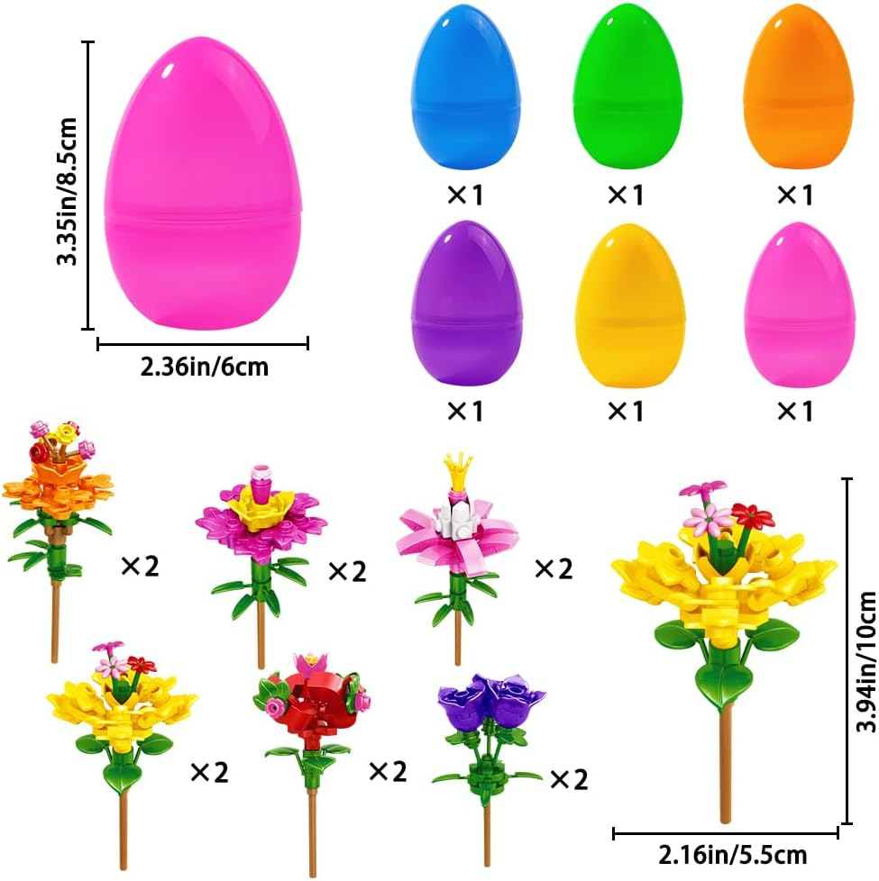 DIYDEC 12PCS Easter Flower Building Blocks with Easter Eggs Toys Building Brick Blocks for Party Favor Easter Basket Stuffers Toys Stacking Block Sets for Kids Adults Classroom Prizes Gifts image number 6
