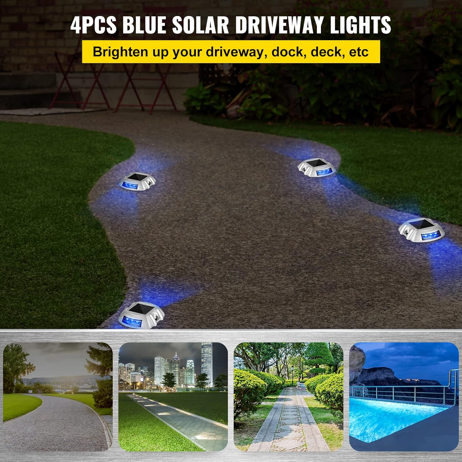 Happybuy Solar Driveway Lights - 4-Pack Bright Blue with 6 Leds for Path, Garden, Walkway & Sidewalk image number 4