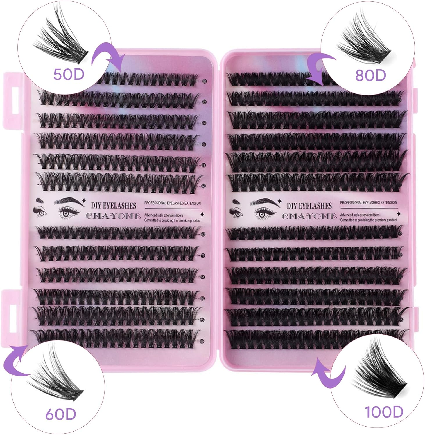 Lash Extension Kit- 480Pcs DIY Clusters D Curl Eyelashes 10-16Mm Individual Lashes 50D 60D 80D 100D with Lash Bond and Seal, Tweezer & Brush, Natural Look, Easy At-Home Application image number 6
