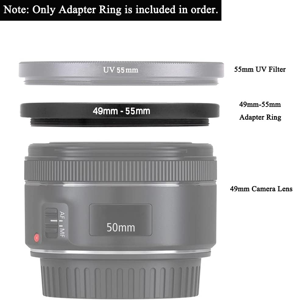 49Mm-55Mm Step up Ring(49Mm Lens to 55Mm Filter, Hood,Lens Converter and Other Accessories) (2 Packs), Fire Rock 49-55 Aerometal Camera Lens Filter Adapter Ring image number 1