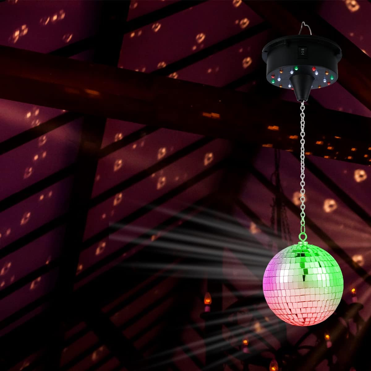 Abizarch Rotating Disco Ball Mount Support,Electric Mirror Ball Motor for 6 8 12 Inch Disco Ball (Not Included), 3RPM Battery Powered Sound Control Rotating Mirror Reflection Ball Hanging Support image number 4