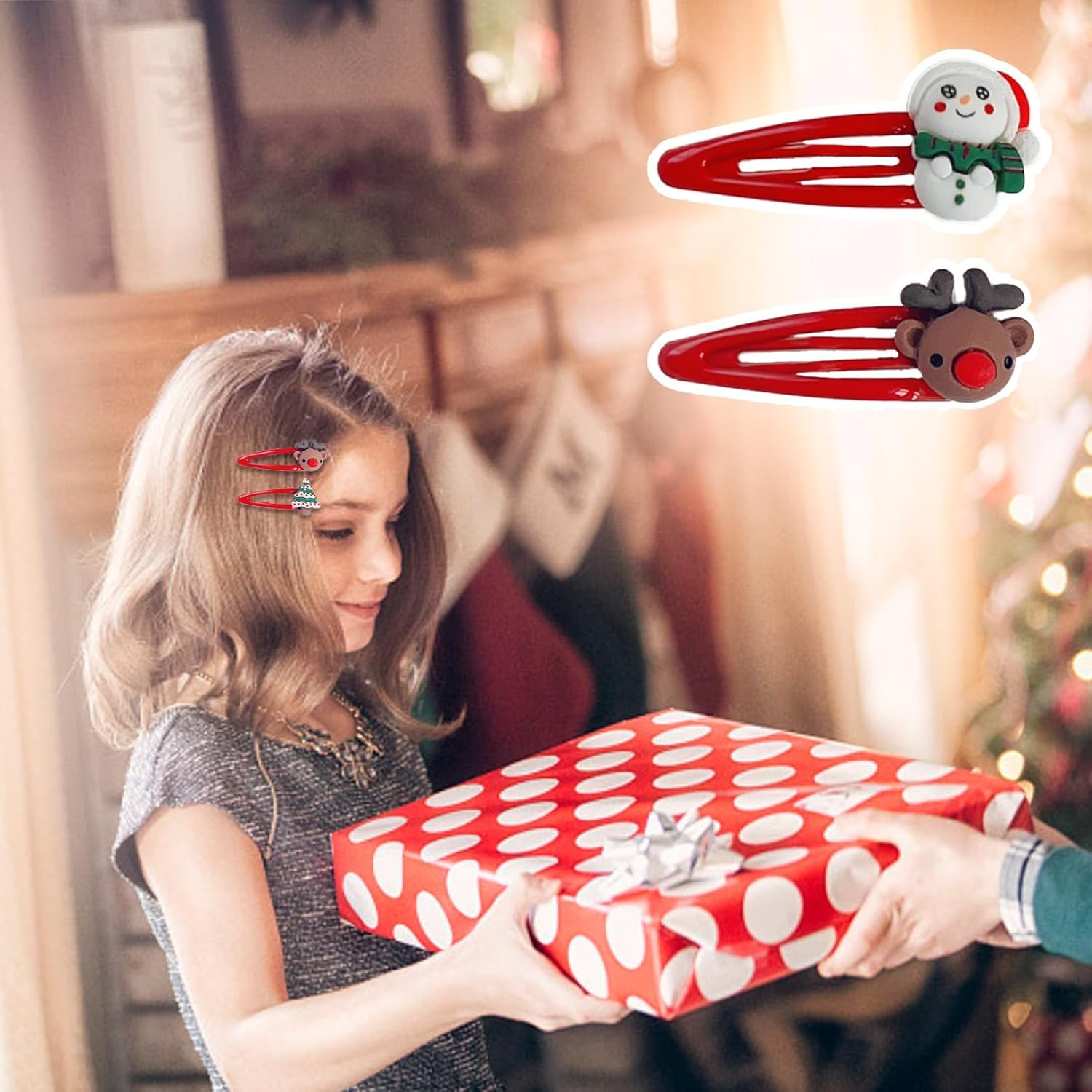 Hair Clips Girls Christmas - Pack of 10 5.5 Cm Christmas Hair Accessories Girls Cute Hair Clips Metal Snap Baby Hair Clips Hair Accessories Gifts for Children Girls Women Christmas Decoration image number 5