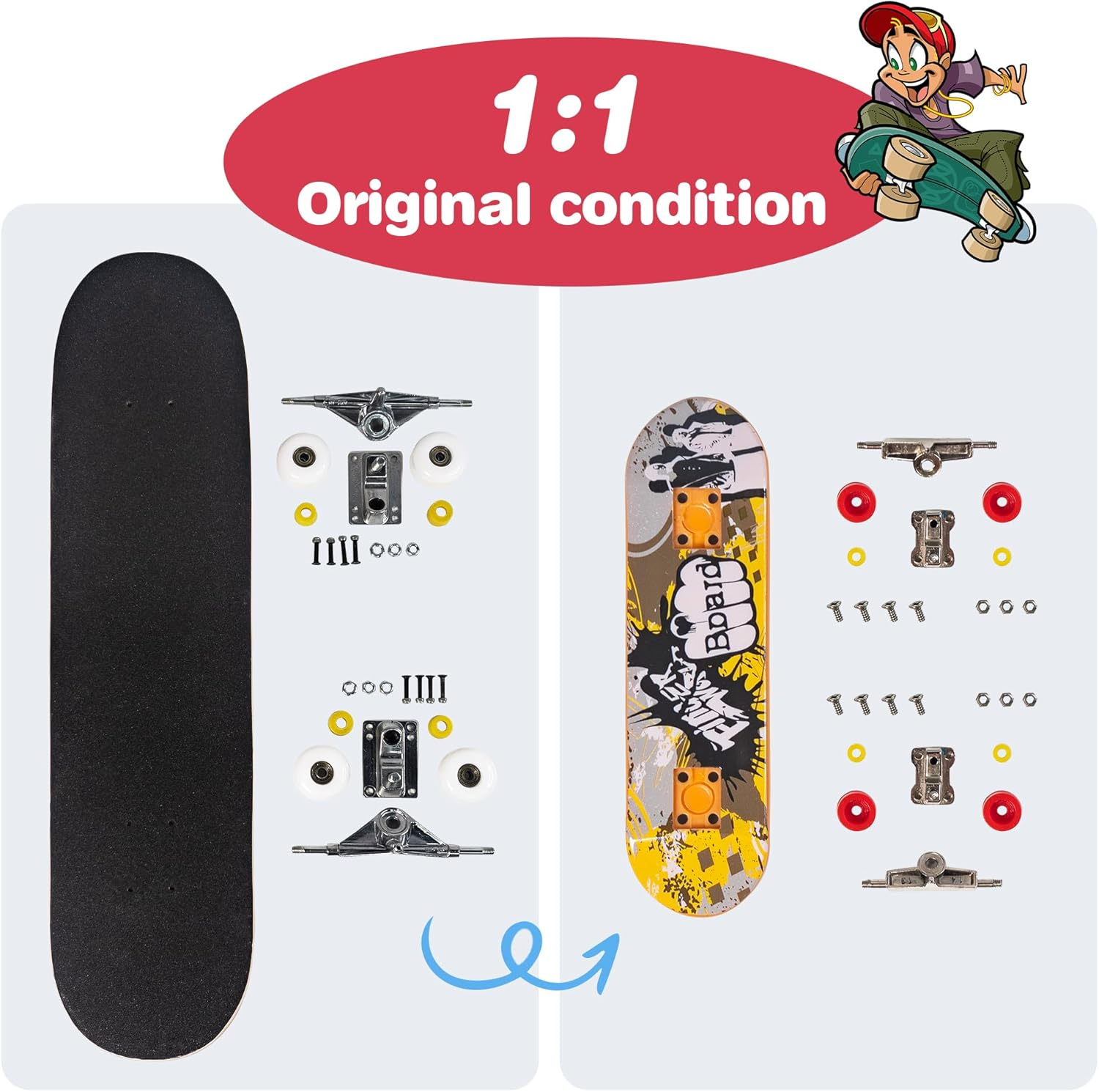 BROKIG Decktoy Finger Skateboard Sets,Fun Fingerboard Skatepark Kit Mini Finger Boards - Finger Training Toys for Kids Boys Gifts or Adult Party Toys (HB-004) image number 5