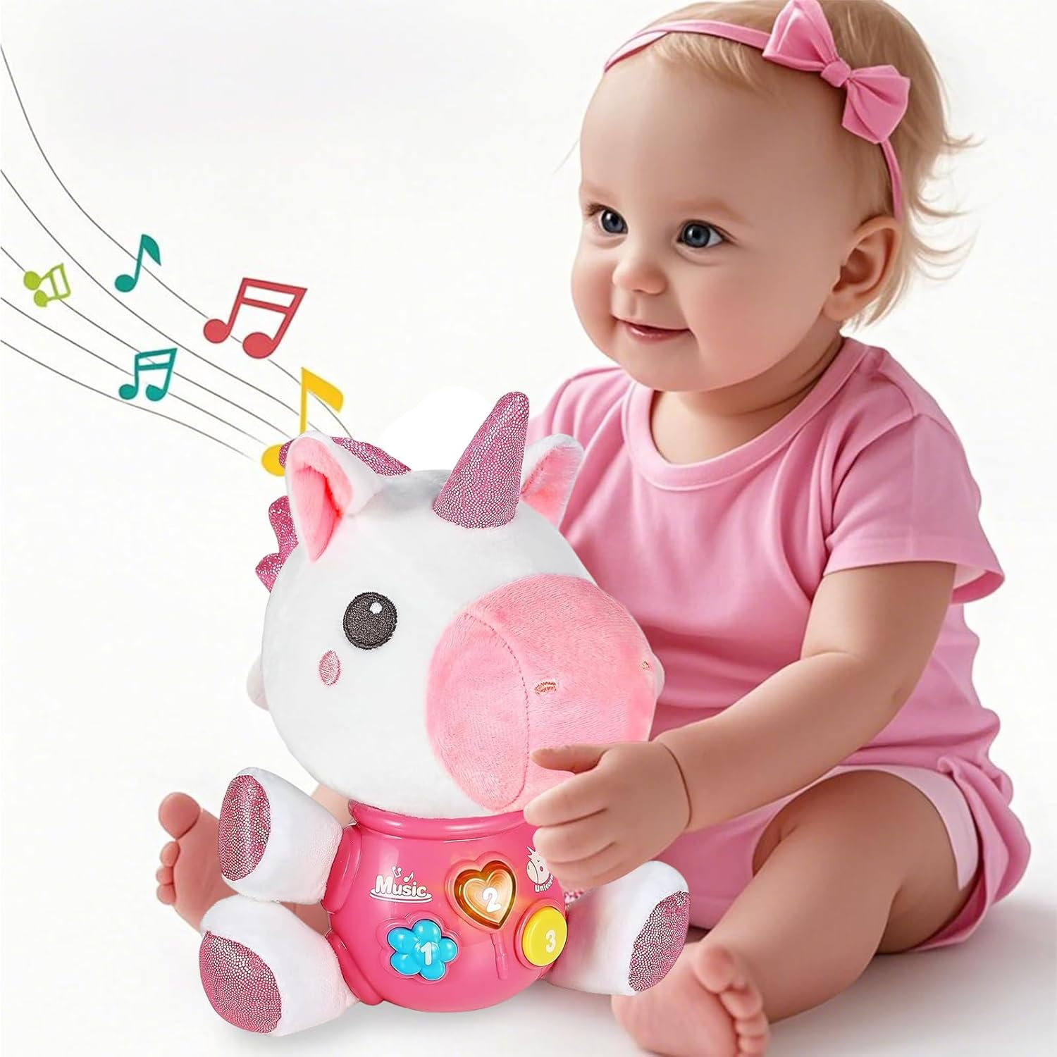 Daboot Baby Unicorn Musical Toys, Cute Soft Plush Stuffed Animal Baby Newborn Toys for Toddlers Babies 0 3 6 9 12 Month, Infants Baby Toy for Girls and Boys Best Gift image number 4