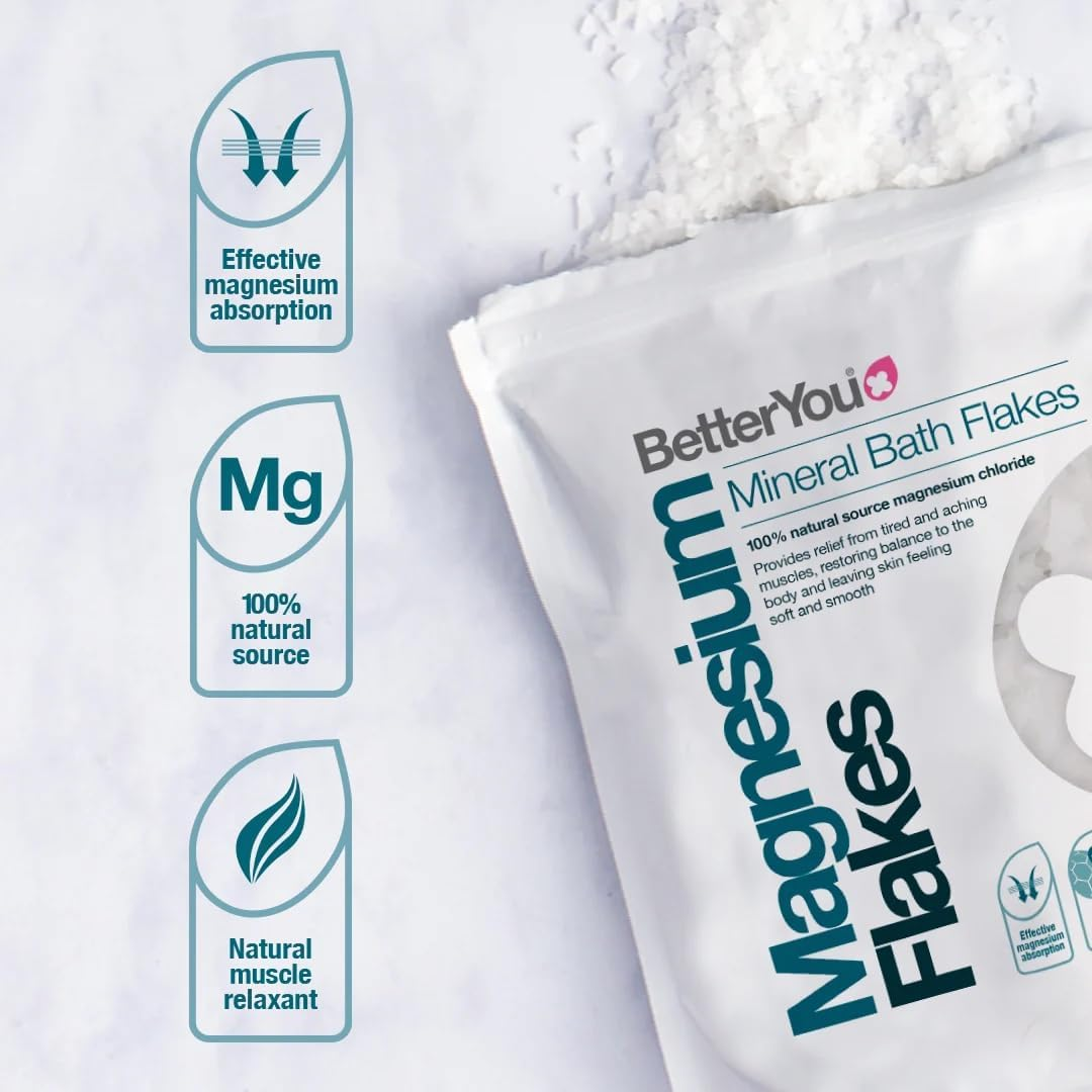 Betteryou Magnesium Revive Bath Flakes - Bath Salts with Magnesium - Energizing Grapefruit and Eucalyptus - Muscle Soothing and Skin Health - 750 G