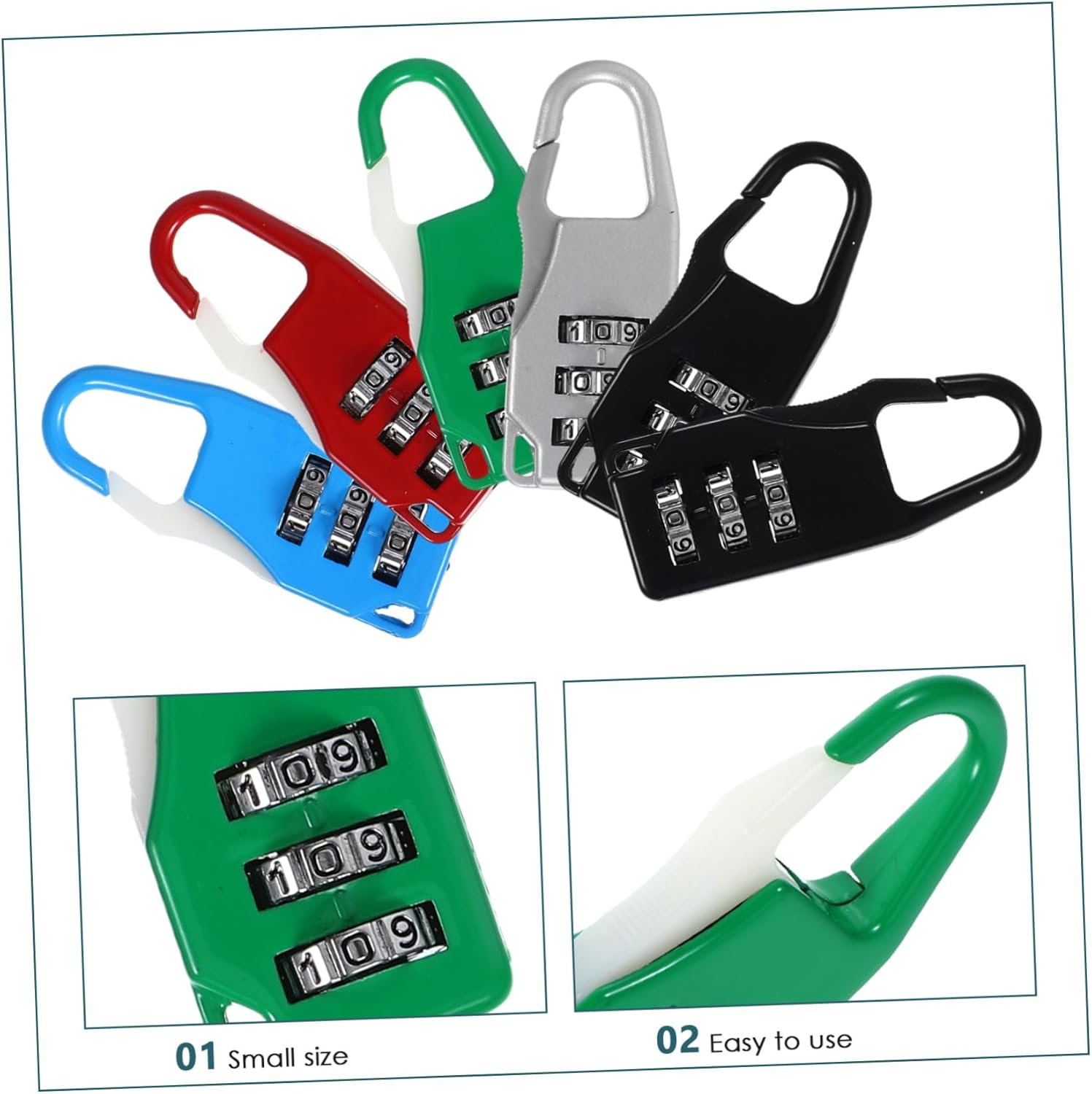 QUMIIRITY 6Pcs Luggage Padlocks Combination Locks 3-Digit Outdoor Password Lock for Suitcase Backpack Gym Locker Travel Security Zinc Alloy Black Silver Red Blue Green