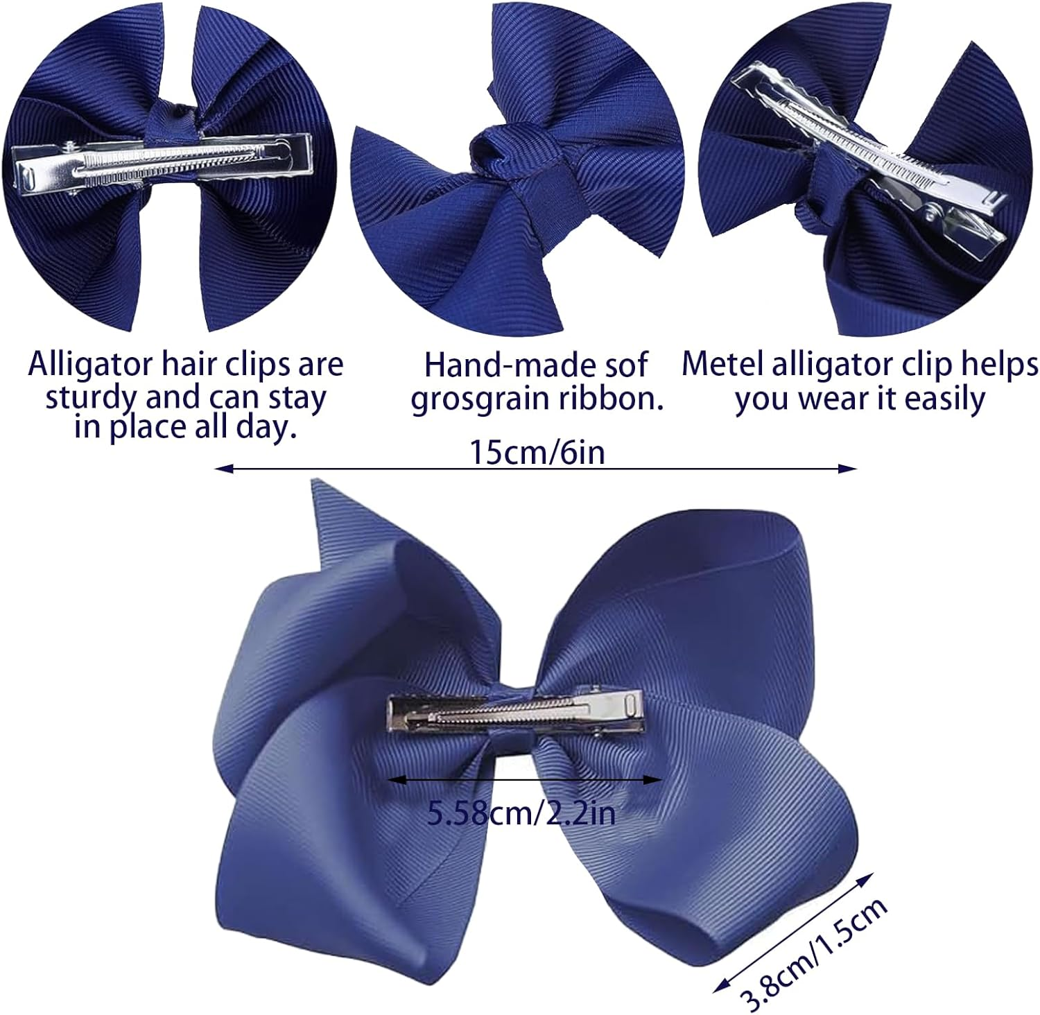 6Pcs 6 Inch Hair Bows for Girls with Alligator Clips - Grosgrain Ribbon Hair Accessories for Baby Girls, Toddlers, Kids & Teens (3 Color Pairs, 6.0" Bows, Barrettes Style) image number 2