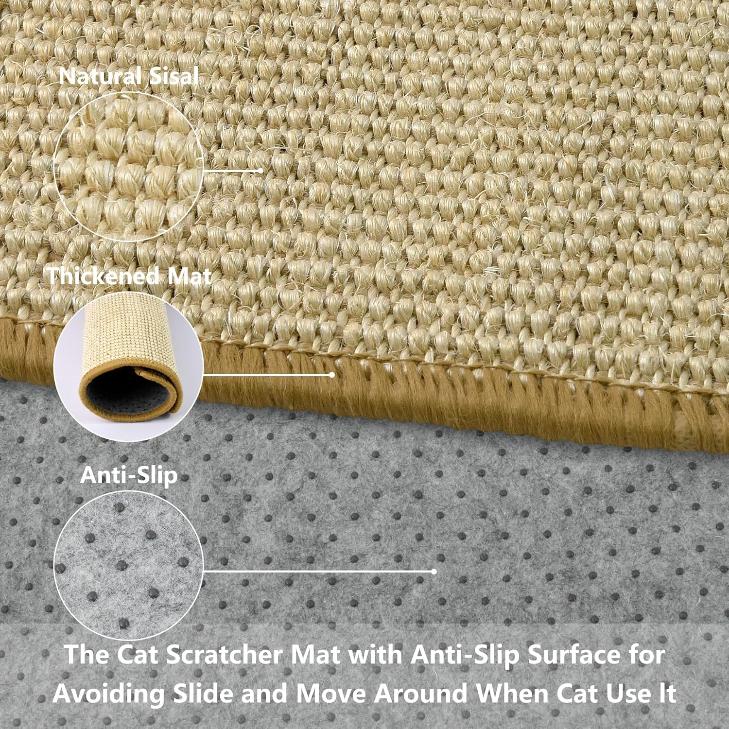 Cat Scratching Mat, Sisal Scratching Mat, Scratching Boards, Floor Non-Slip, Natural Sisal Rug for Cats, Protects Carpets and Sofas (40 X 30 Cm) image number 6