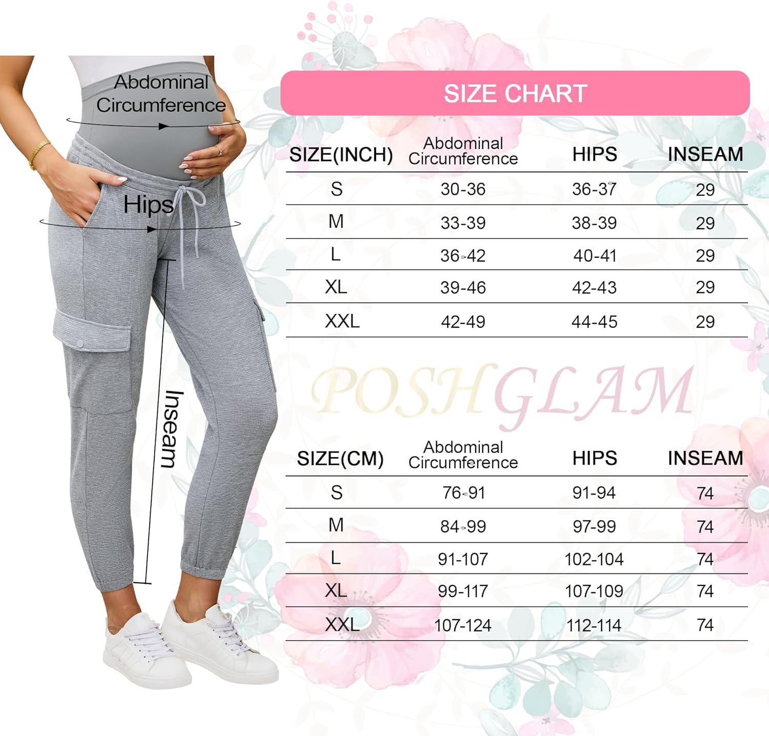 POSHGLAM Women'S Maternity Cargo Pants Joggers Casual Workout Comfy Stretch Sweatpants with Drawstrings with Drawstrings image number 4