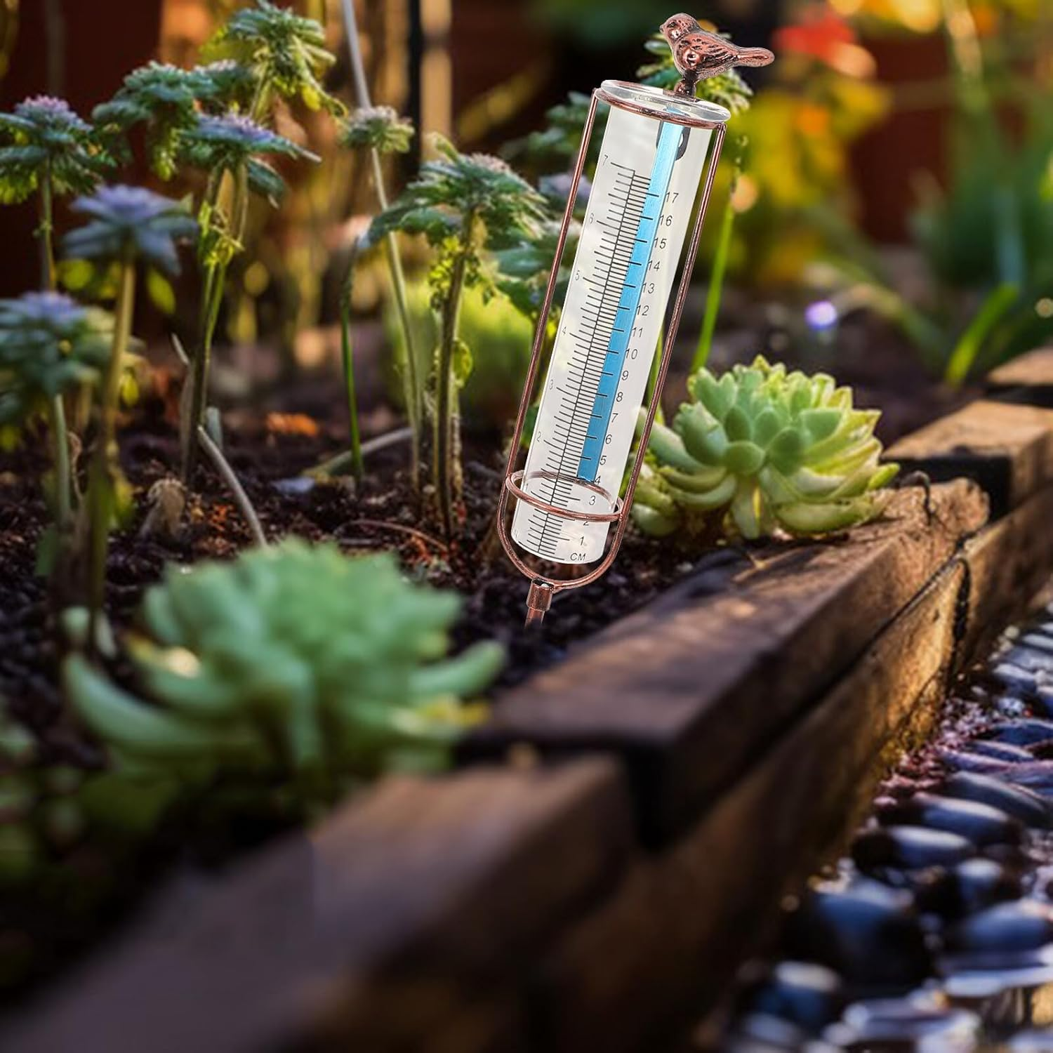 INOOMP Glass Rain Gauge Test Tube with Graduated Scale for Outdoor Garden Lawn Farm Iron Frame Elegant Brass Color Accurate Rainfall Measurement Tool image number 5