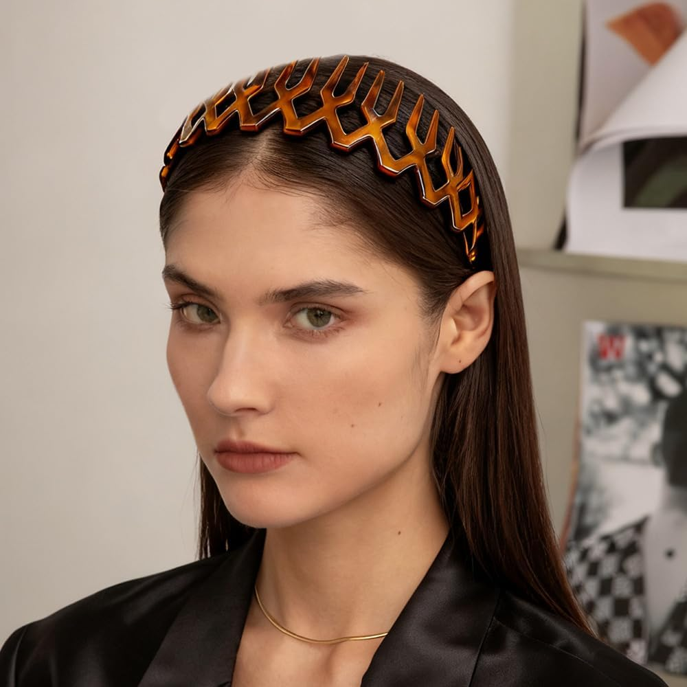 6 Pcs Zig Zag Headband,Headband with Teeth,Non Slip Plastic Headbands,Wavy Teeth Zigzag Headbands Fashion Effortless Hairband Hair Accessories for Women Men Teen Girls image number 1