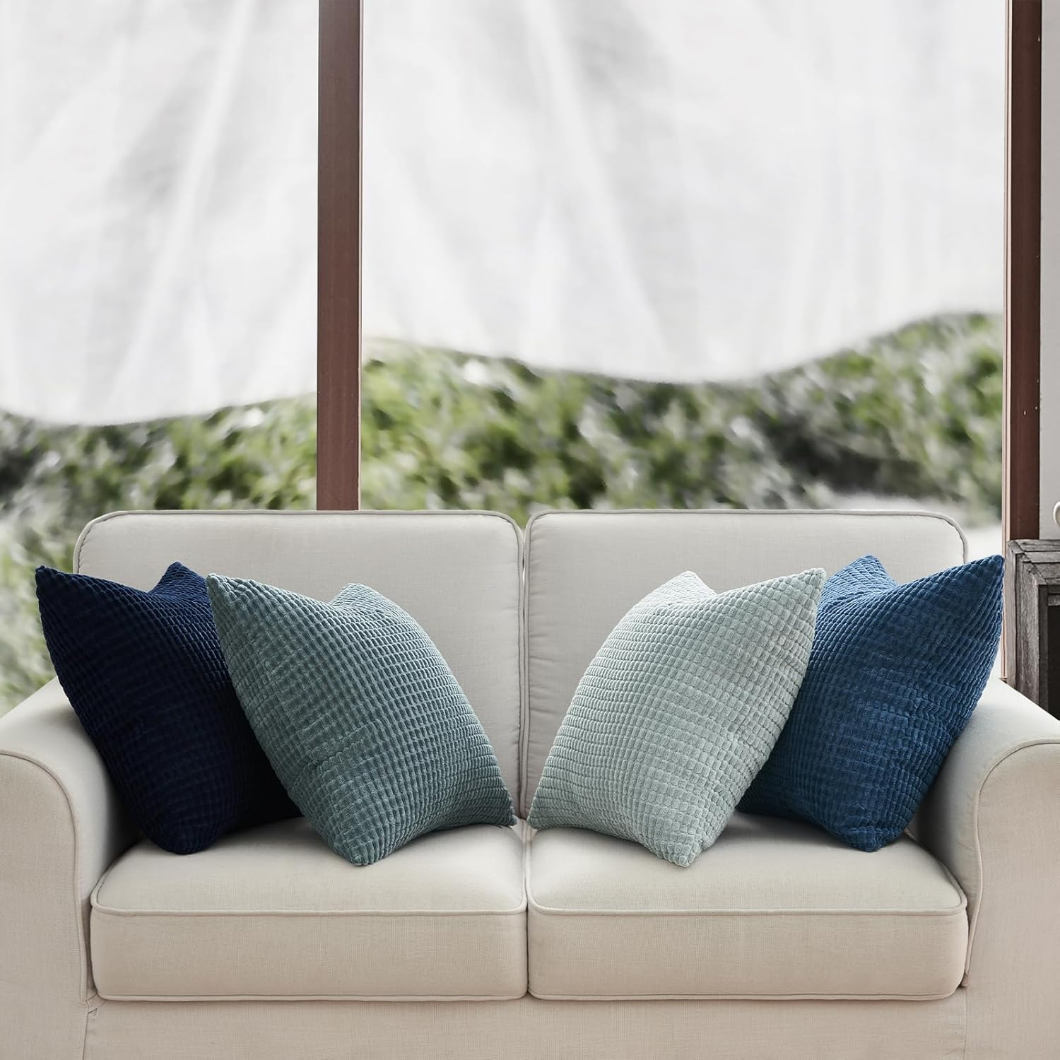 Gioia Casa Corduroy Corn Grain Cushion Covers - Soft Velvet with Hidden Zipper (Blue, 45Cm X 45Cm) image number 3