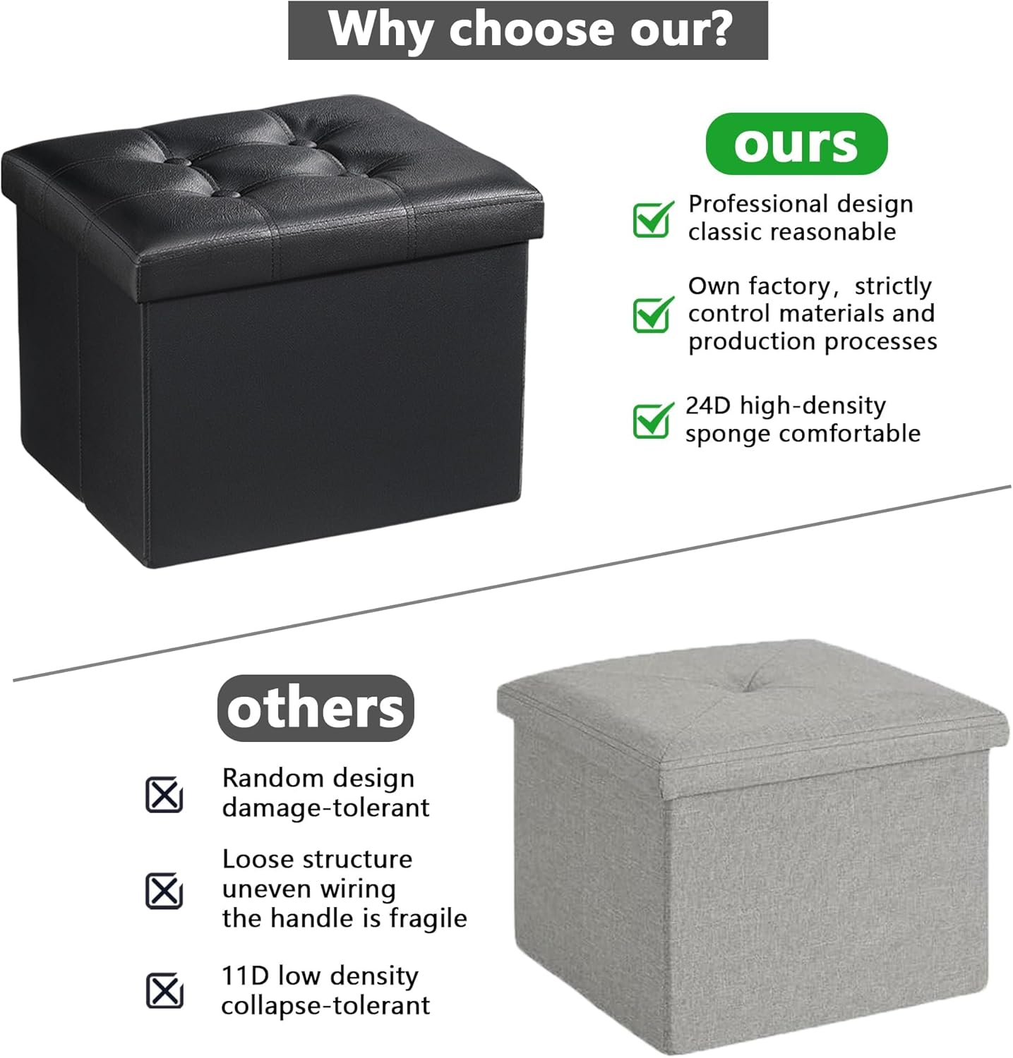 Folding Storage Foot Rest Footstool with Side Pocket, Foot Rest for Couch, Leather Ottoman Seat for Couch, Living Room Bedroom or Dorm, Padded with Thick Sponge, 17X12X12In Black image number 6