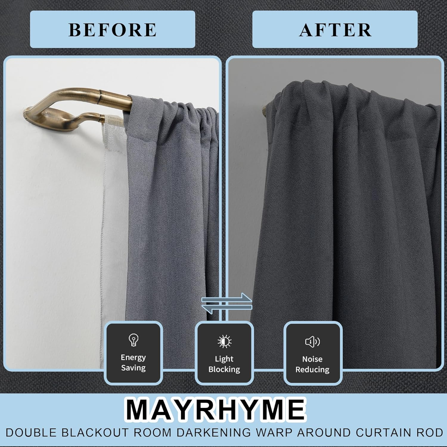 Mayrhyme Double Curtain Rods, Wrap around Curtain Rod for Windows, Internal Splicing 1'' Front and 5/8'' Back Adjustable Curtain Rod with Aluminum Finials and Brackets (Antique Bronze, 28-120") image number 2