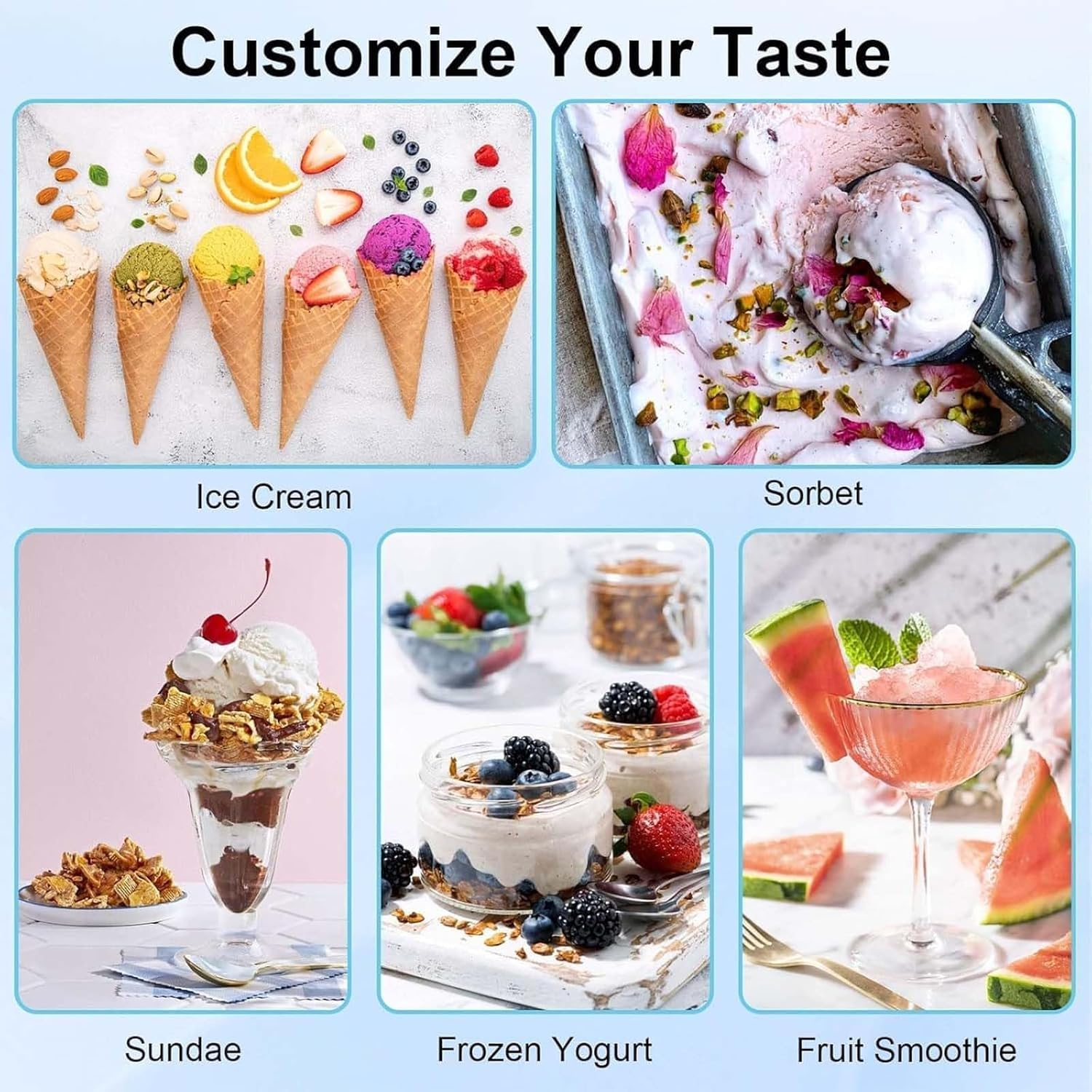 CKIKH Ice Cream Maker Machine 1L Fully Automatic Soft Serve Ice Cream Machine Frozen Yoghurt Machine with Detachable Mixing Paddle Soft Serve Dessert Makers for Family Recipes (Light Green, Small)