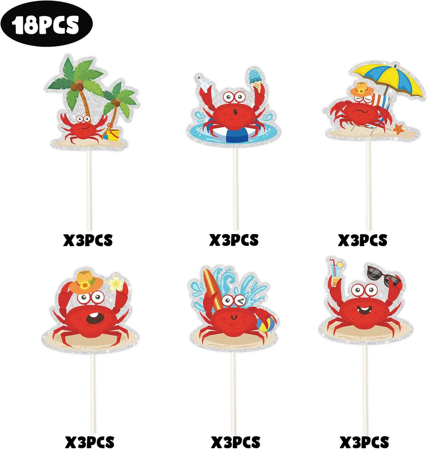 Crab Cupcake Toppers Baby Shower Party Supplies,Marine Organism Birthday Party Decorations Supplies,Sea Beach Marine Animal Theme for Kids Boy Girl 1St 2Nd Happy Birthday Party Supplies..18 PCS