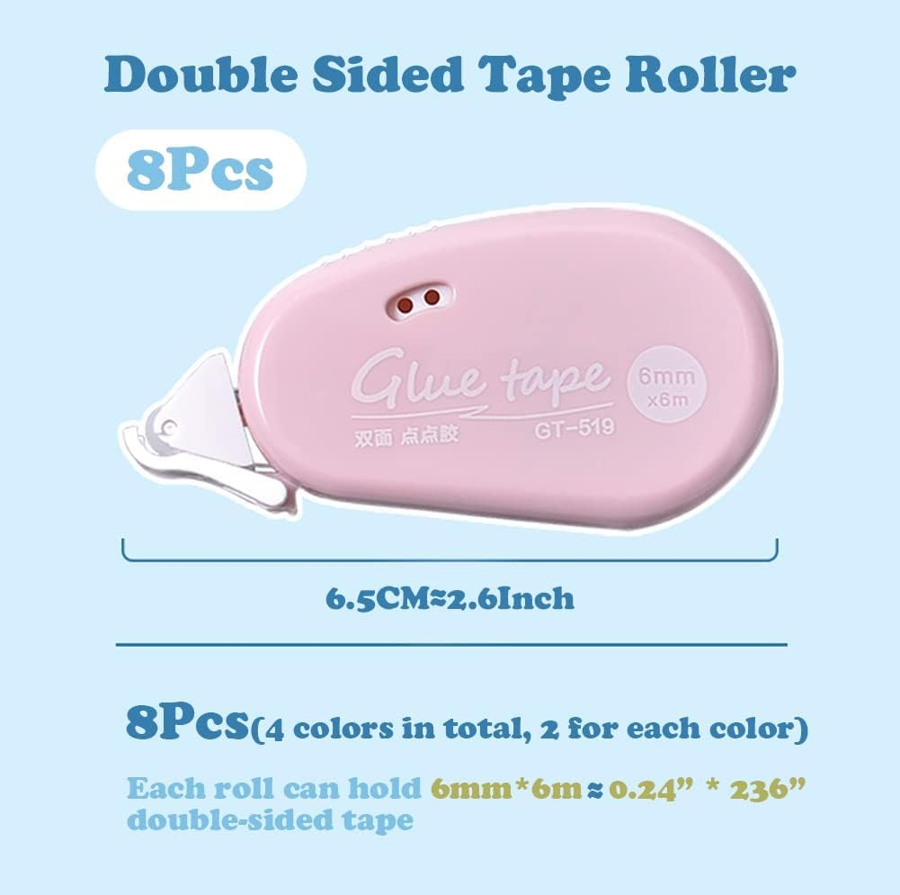 LEFAFA 4 Pack Double Sided Tape Roller, Scrapbook Journaling School Office Supplies Glue Tape Runner for Crafts, Gift Wrapping and Photo Tapes(6Mmx6M) (Classic) image number 3