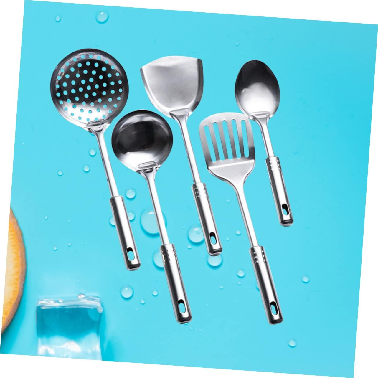 VINTORKY 5 Pcs Cooking Tools Chef Utensils Stainless Steel Cookware Metal Spatula Metal Spoons Stainless Steel Scoop Stainless Steel Cooking Utensils Metal Cooking Utensils Ladle Anti-Scald image number 3