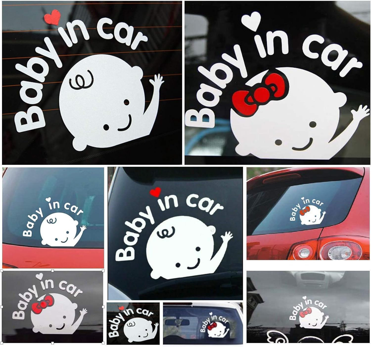 CM Wealth 2Packs - Baby in Car Sticker Decal Baby on Board Sign for Car Safety Sign Cute Baby in Car Waving Sticker (Boy+Girl) image number 3