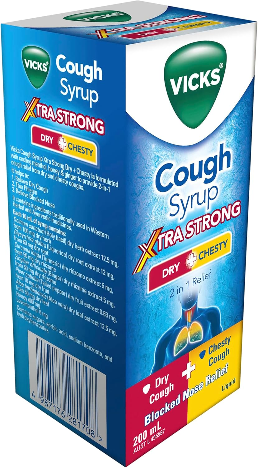 Vicks Cough Syrup Dry + Chesty Xtra Strong 200ML image number 2