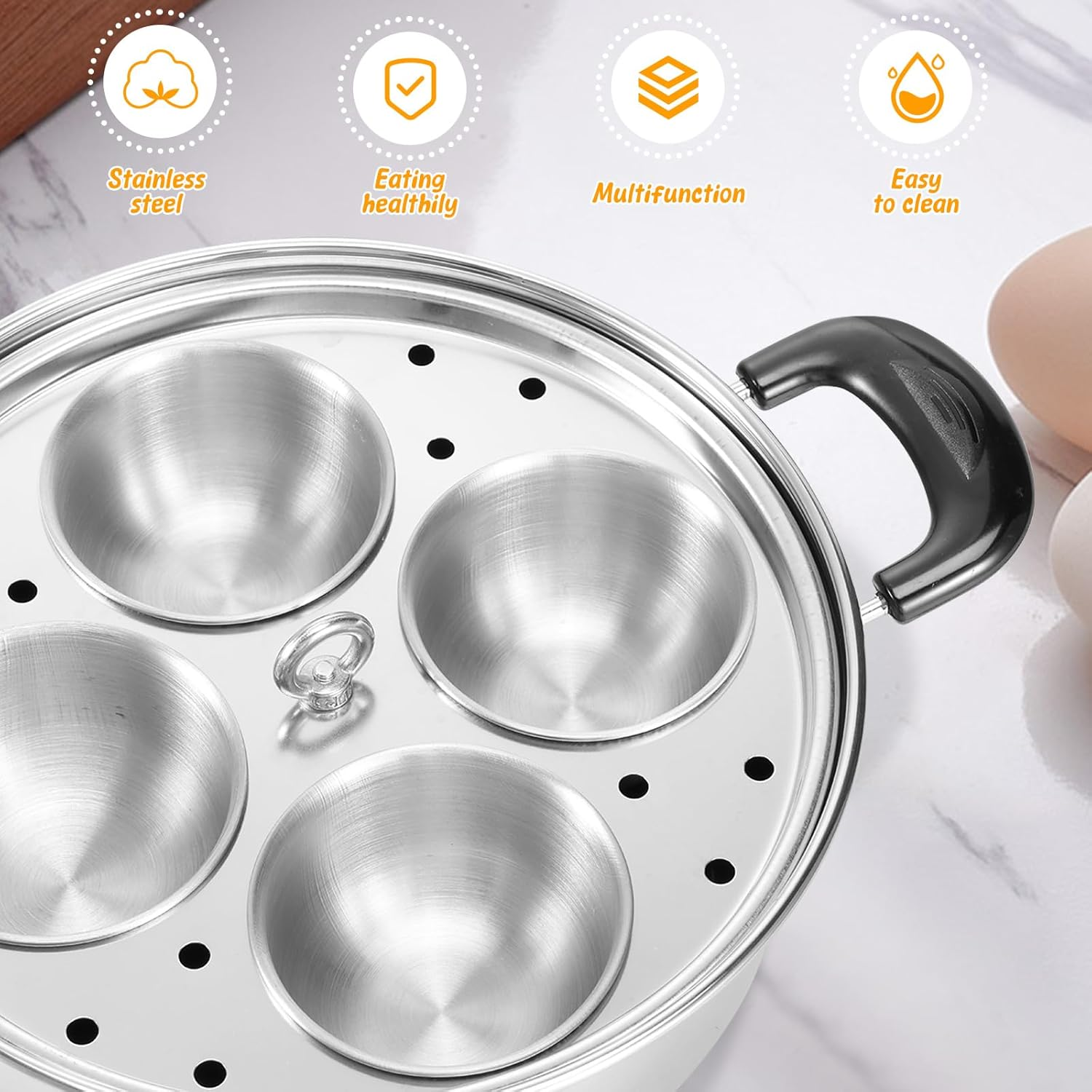 DJAPWPX Egg Poacher, Stainless Steel Poached Egg Maker Pot, Egg Poaching Pan with 4 Cups, Poached Egg Cooker Pot, Multipurpose Stovetop Egg Poacher Pot for Induction Cooktop Gas Cooktop image number 5