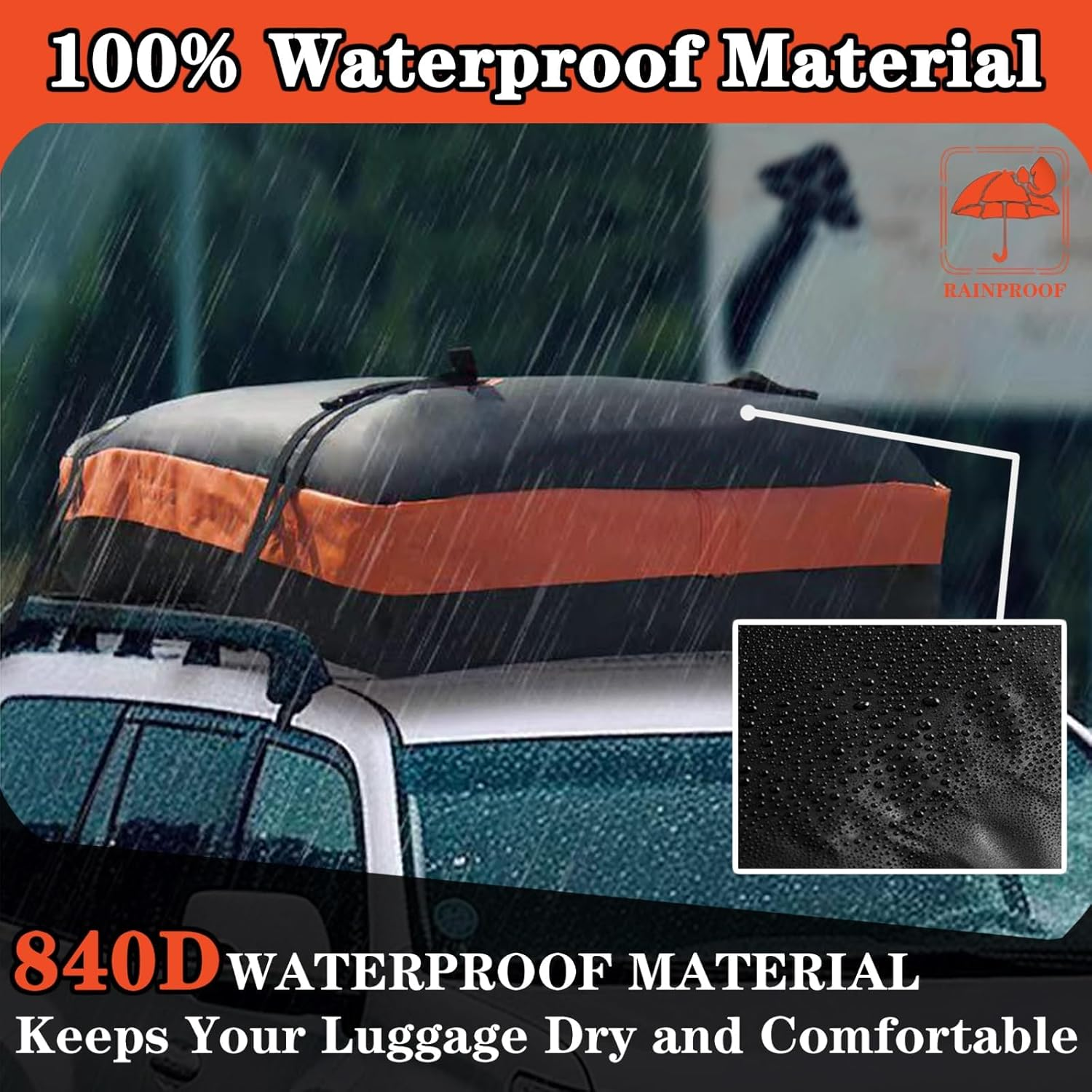 Rooftop Cargo Carrier, XICEN Waterproof Car Roof Bag for All Vehicles With/Without Rack, Roof Top Luggage Bag, Anti-Slip Mat, 10 Reinforced Straps, 6 Door Hooks, Luggage Lock Included image number 3