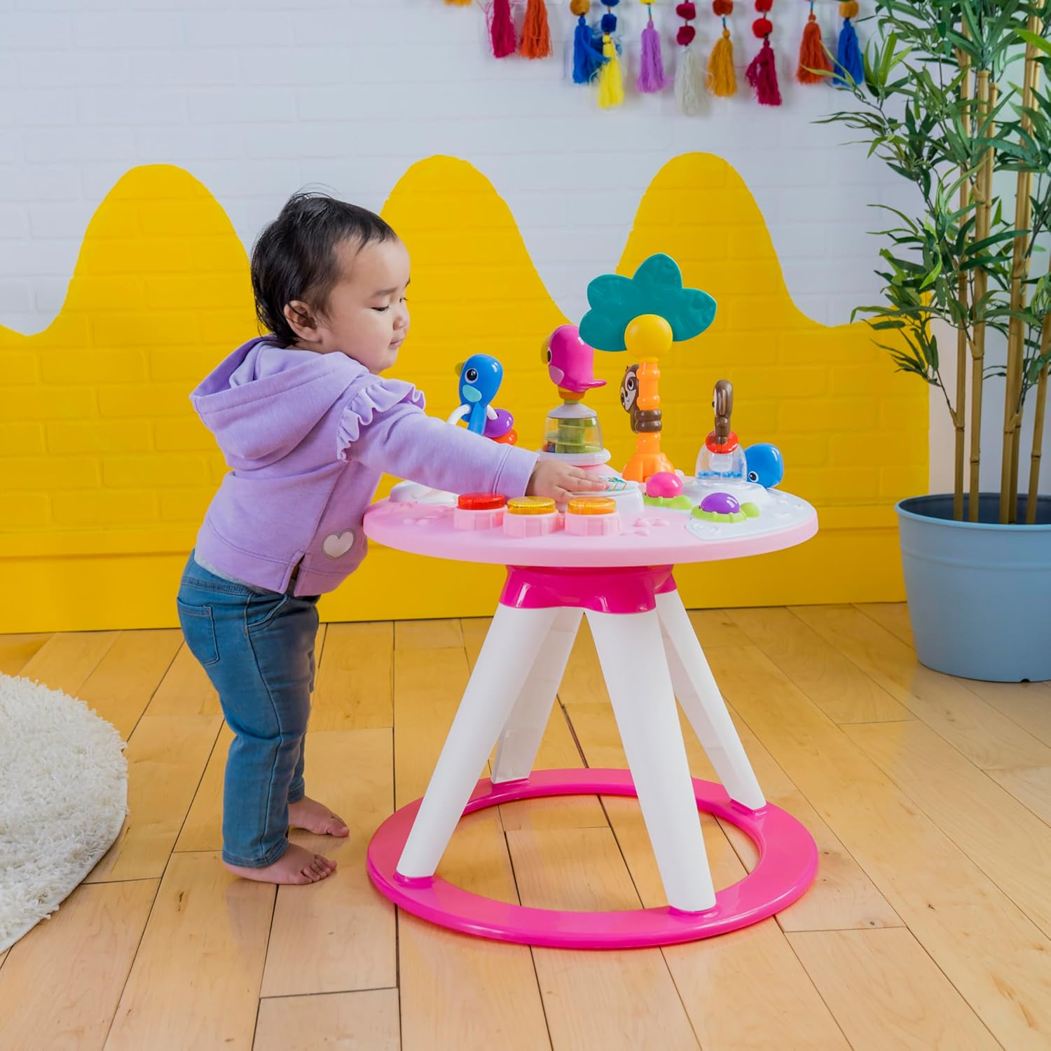 Bright Starts around We Go 2-In-1 Walk-Around Baby Activity Center & Table, Tropic Coral, Age 6 Months and Up image number 6