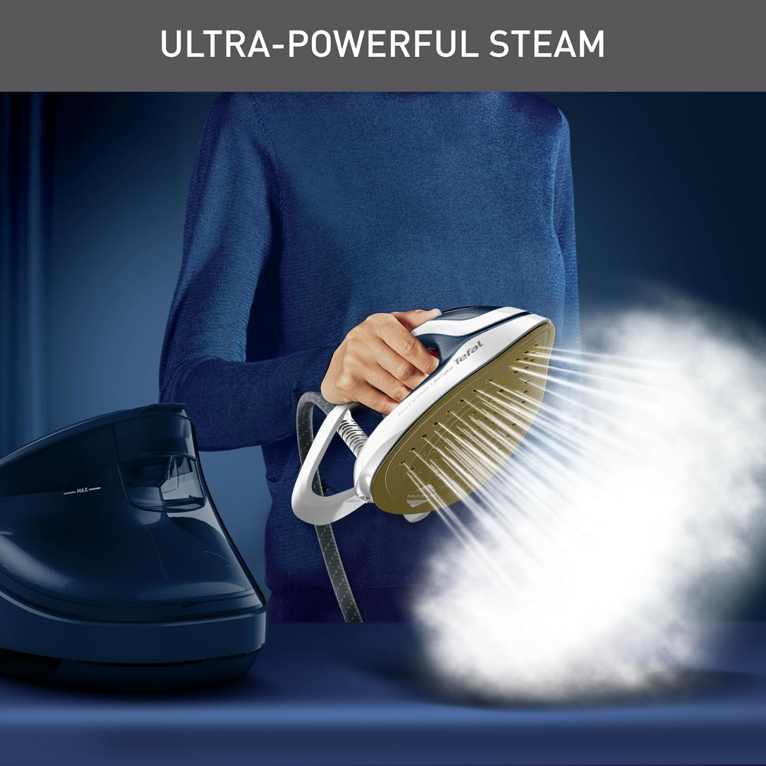 Tefal, Pro Express Ultimate 2 Steam Station,Gv9720, Garment Care, Made in France, 5 Settings on the Handle, Durilium Airglide, Removable Calc Collector, Eco Energy Setting, Auto-Off, Lock System image number 3