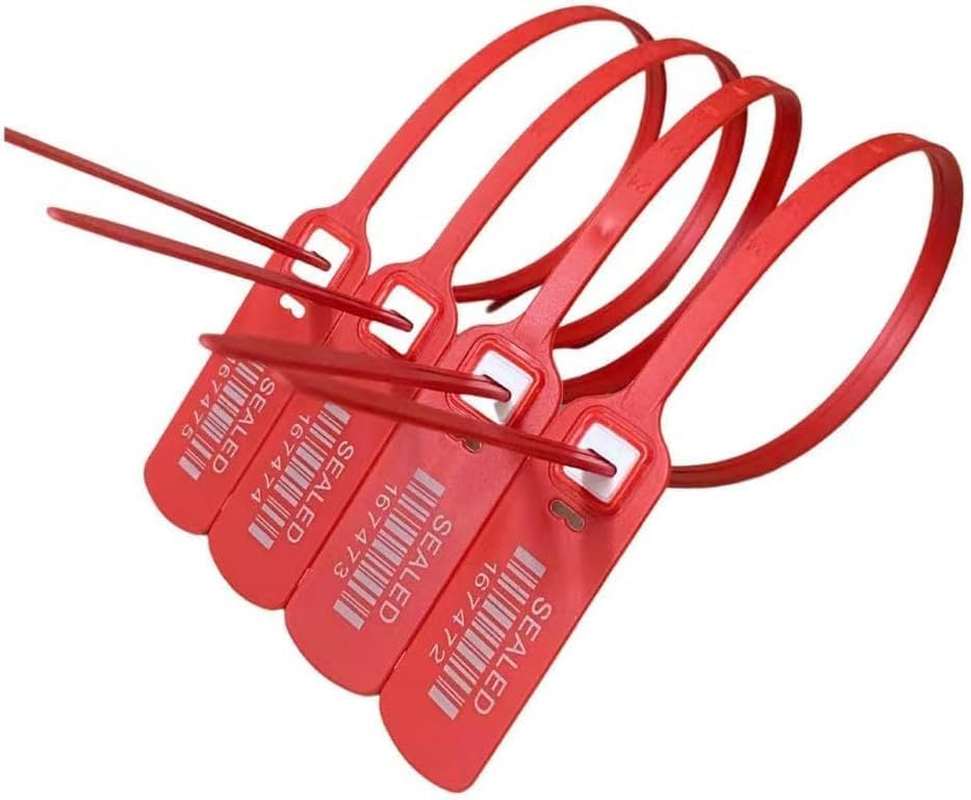 ZWL100 PCS Red Plastic Trailer Seals Truck Door Seals Tamper Seals Tags, Security Disposable Numbered Plastic Zip Ties, Safety Seals for Fire Extinguishers & Shipping 400Mm image number 1