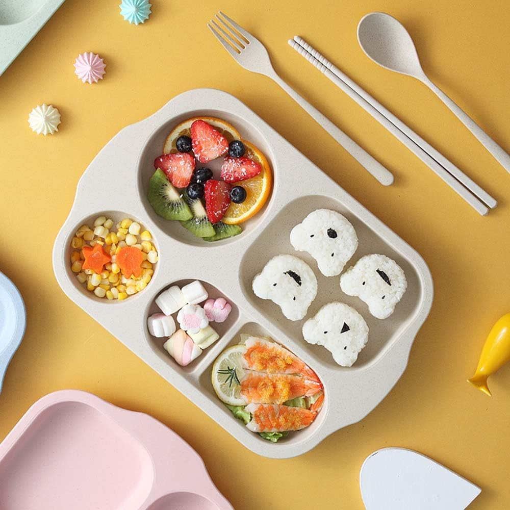 Aiyoo 4 PCS Unbreakable Divided Portion Plates, 12 Inch Dishwasher Safe Tray for Adults,Plastic Home Dinner Plate Feeding Food Training,4Colors for Outdoor Camping Picnic BBQ Beach or Every Day Use image number 1