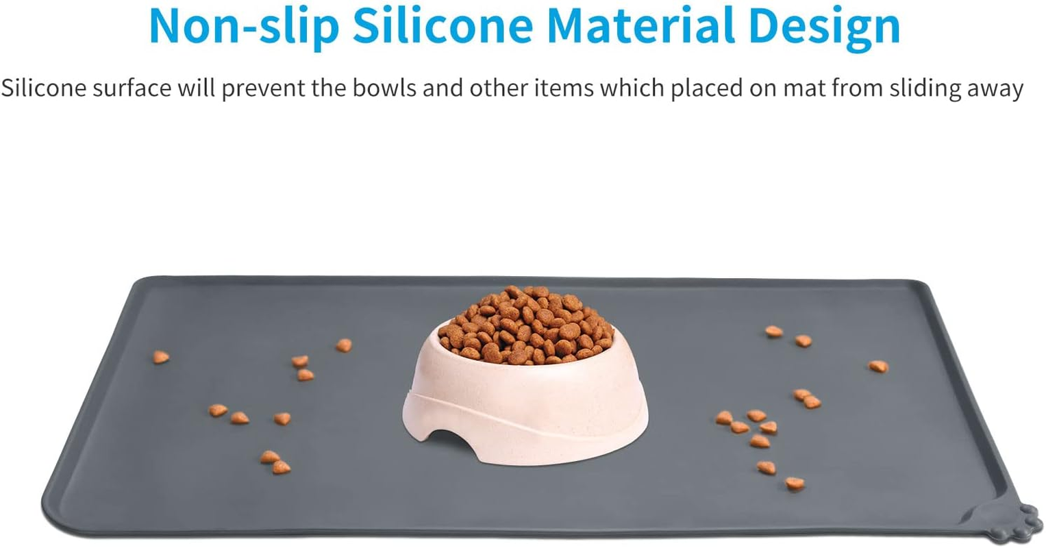 AUDWUD Silicone Waterproof Dog Cat Pet Feeding Mats,Anti-Slip Pet Bowl Mats,Fda Grade Pet Feeding Mat (M, Grey) image number 6