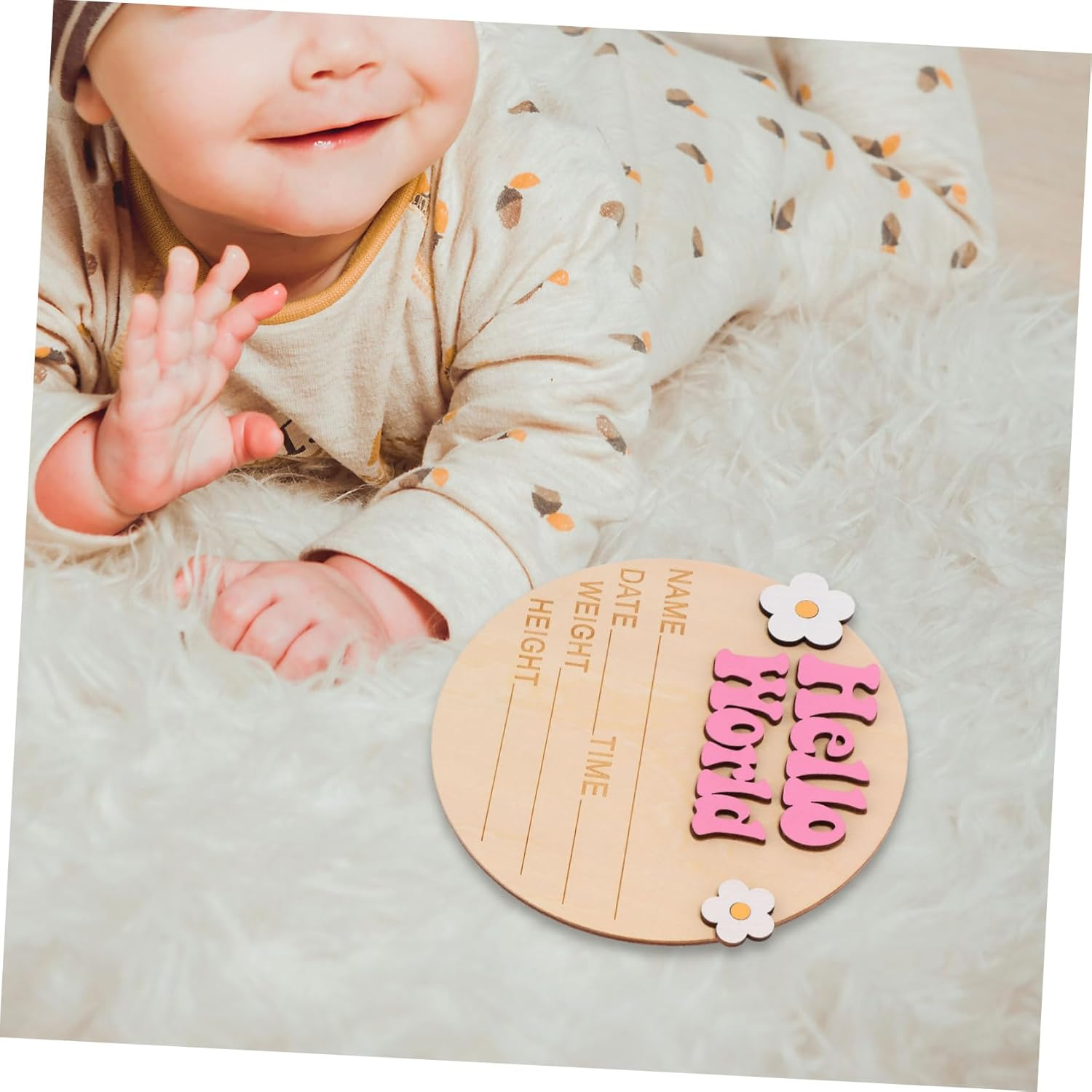 Rustic Announcement Sign with Flower Decor Newborn Name Photo Prop for Nursery Milestone Birth Details Keepsake Hospital and Shower Gift image number 1