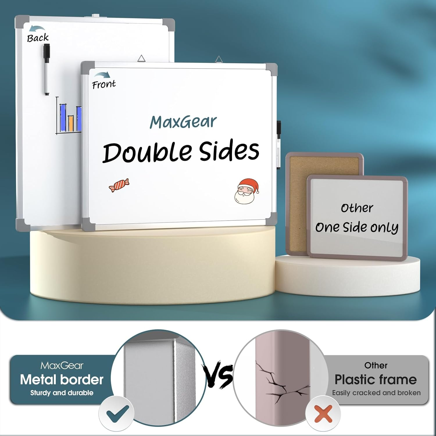 Maxgear Dry Erase Board for Wall, Aluminum Frame 16" X 12", Double-Sided Magnetic White Board Dry Erase, Small Hanging Whiteboard, Portable for Planning Drawing Memo to Do List School Home Office image number 3