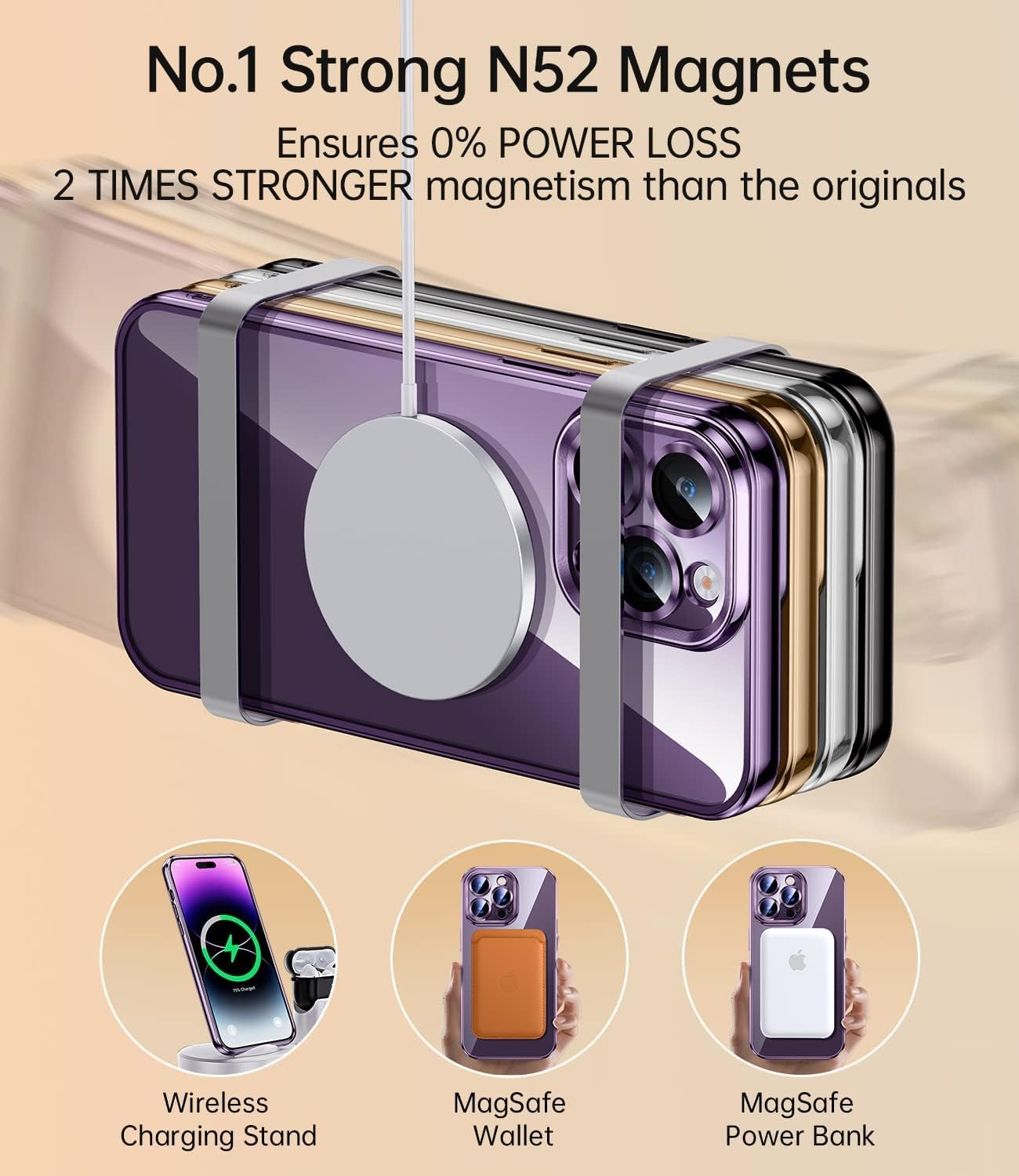 ELEPIK for Iphone 14 Pro Case with Camera Protector, [Full Camera Cover Protection] [Compatible with Magsafe] [Military Grade Protection] Clear Magnetic Slim Phone Case 6.1 Inch, Purple image number 7