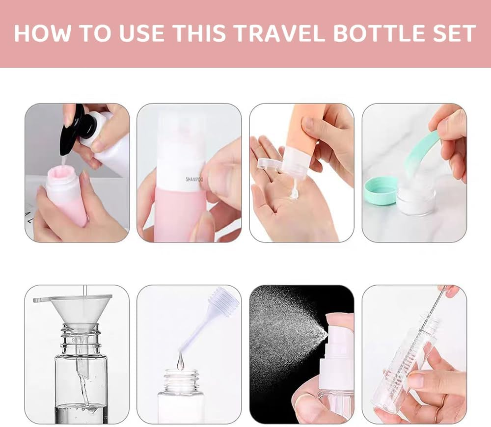 Silicone Travel Bottles Set &ndash; 17-Piece Portable Toiletry Bottles for Shampoo, Conditioner, Lotion & Liquids &ndash; Leak-Proof, Refillable, Squeezable Travel Containers for Carry-On & Luggage image number 3