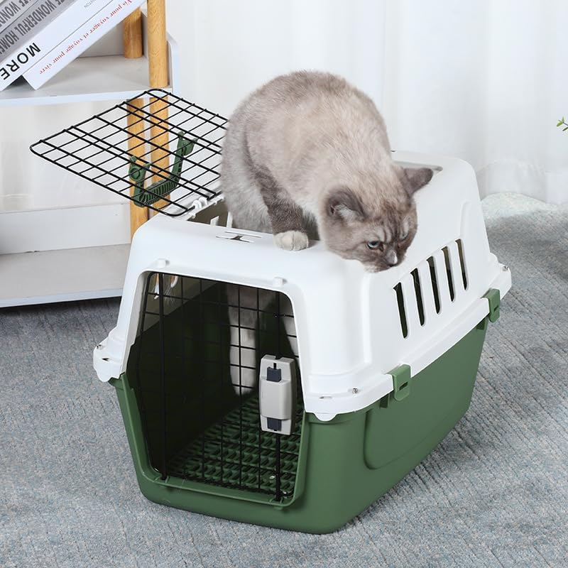 Portable Dog Cat Pet Carrier Crate Case Kennel Travel Carry Transport Cage, Lightweight Durable Ventilated Design for Car Trips & Outdoor Use (Green) image number 3