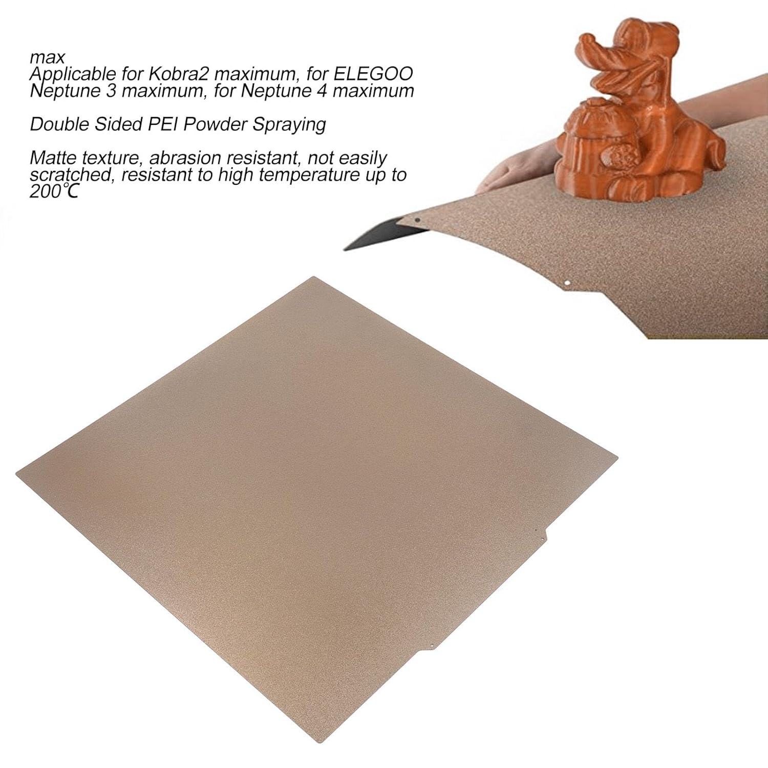 Magnetic Build Plate, 16.9 X 16.9 Flexible Removable Build Platform, PEI Plate Spring Steel Heated Bed Cover with Adhesive for Kobra2, Neptune 3 4 3D Printers image number 6