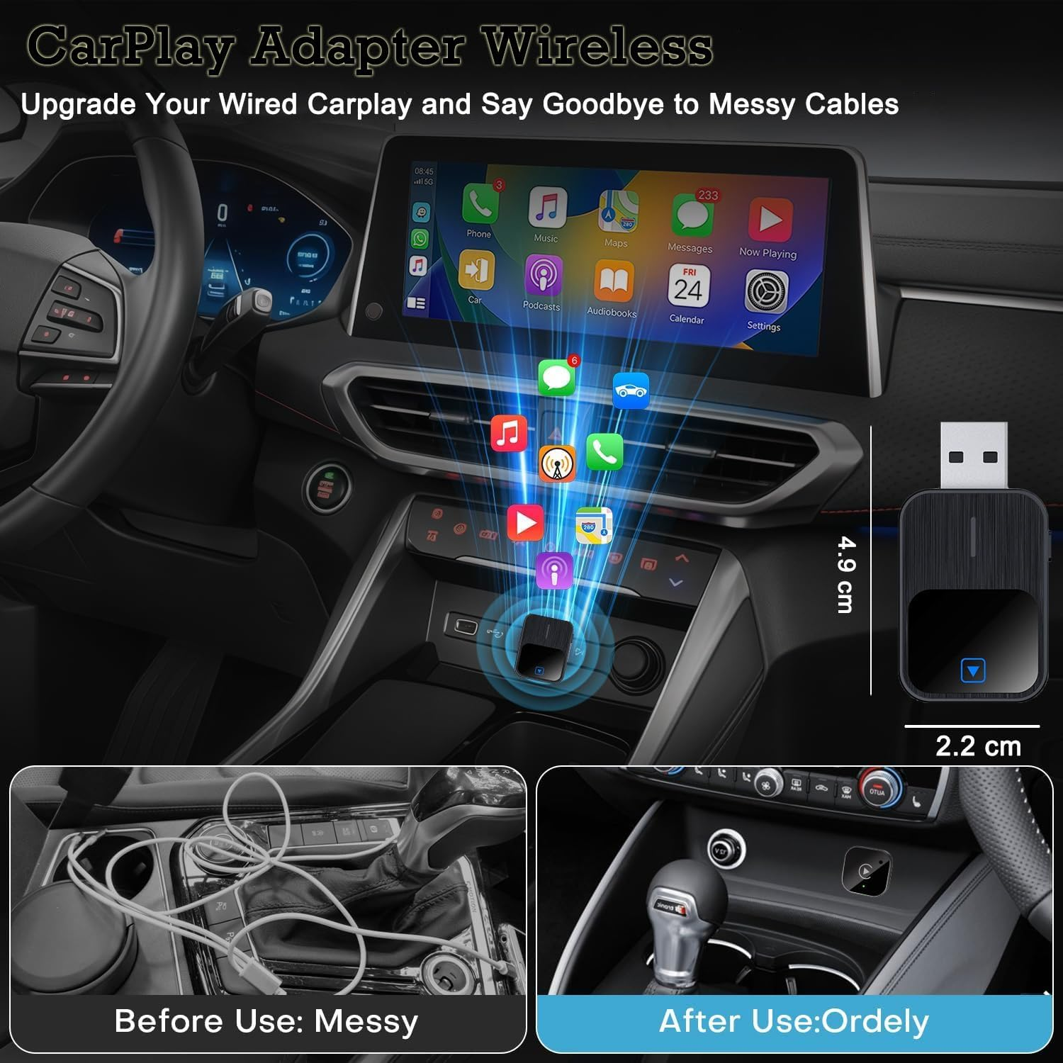 Wireless Carplay Adapter, 2-In-1 Wireless Carplay & Android Auto Adapter, Plug & Play Converts Wired to Fast, No Delay, with Reset Button for Iphone Ios 12+And Cars from 2016 (Black) image number 5