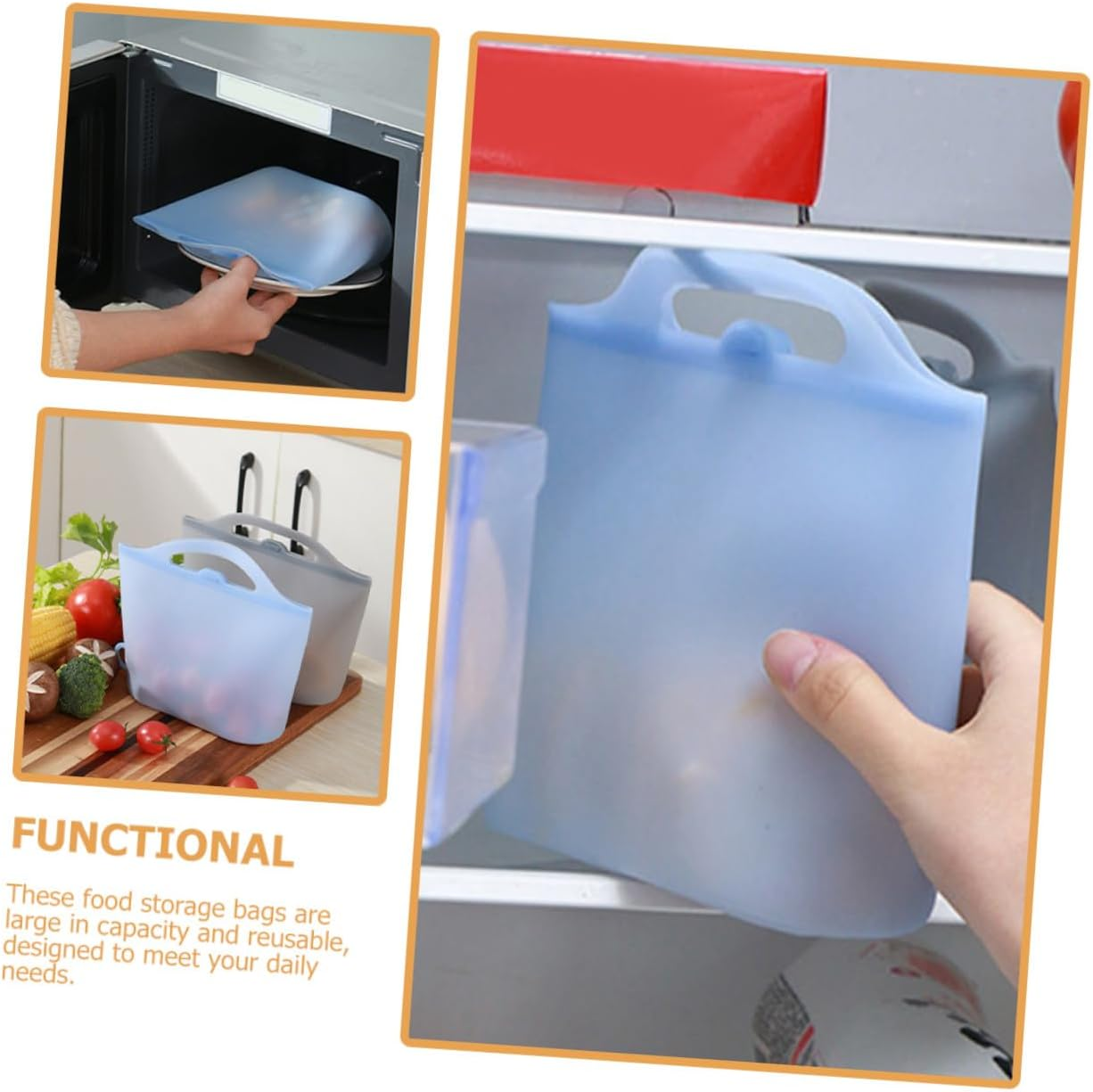 ULTECHNOVO 4Pcs Food Grade Silicone Fresh Keeping Bag Reusable Silicone Bags for Food Storage Kitchen Use image number 5